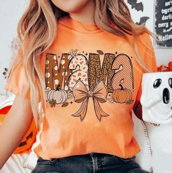 Comfort Colors Fall Mama Shirt, Coquette Pumpkin Autumn Vibes Sublimation Graphic Tee - photo 3