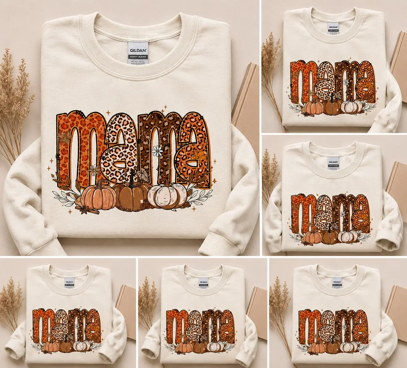 Fall Mama Nana Gigi Mimi Bundle Sweatshirt, Coquette Pumpkin Autumn Vibes Graphic Crewneck - photo 1