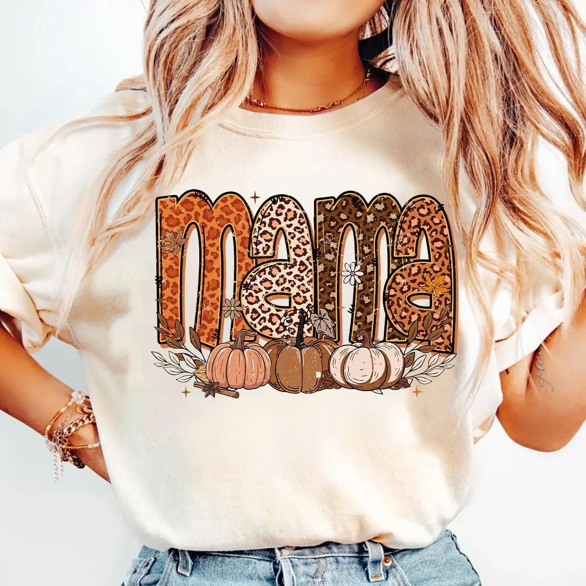 Fall Mama Nana Gigi Mimi Bundle Sweatshirt, Coquette Pumpkin Autumn Vibes Graphic Crewneck - photo 2