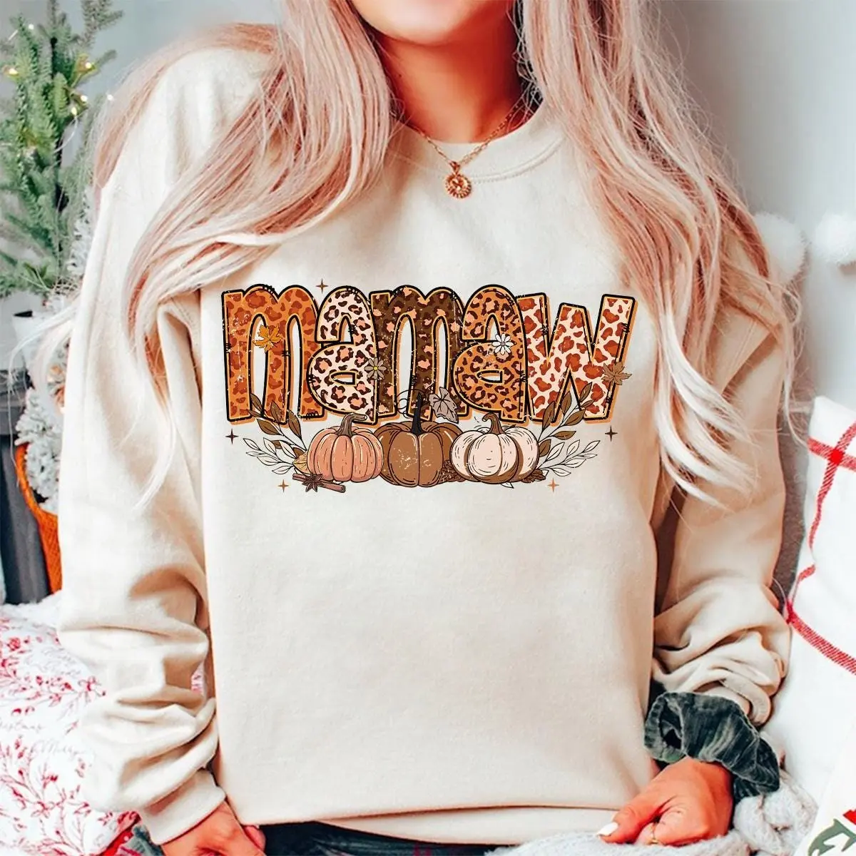 Fall Mama Nana Gigi Mimi Bundle Sweatshirt, Coquette Pumpkin Autumn Vibes Graphic Crewneck - photo 5