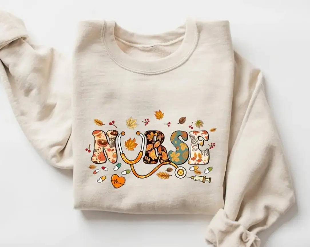 Fall Nurse Sweatshirt, Cute Autumn Medical Crewneck, Colorful Leaf Stethoscope Thanksgiving Halloween Gift