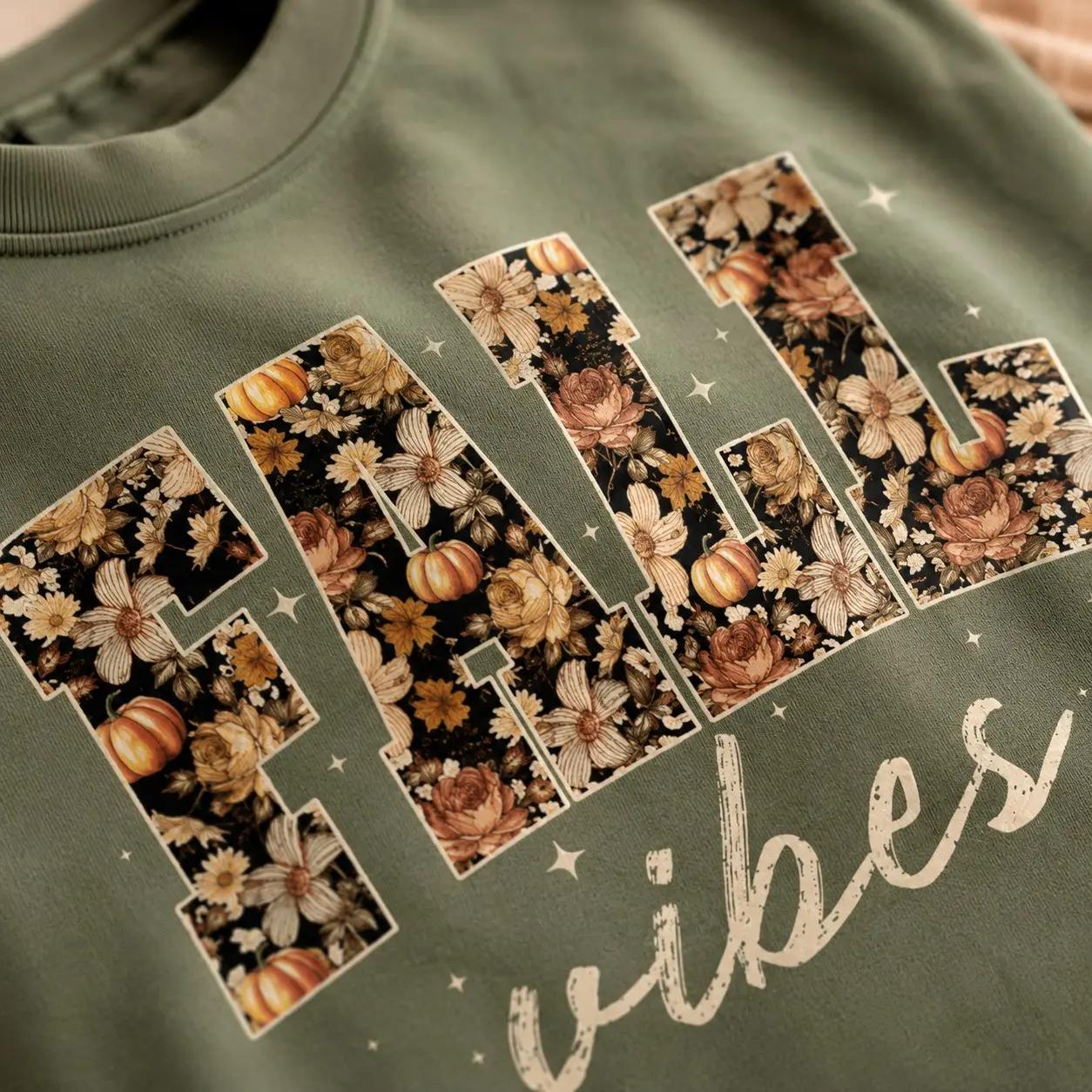 Comfort Colors Fall Vibes Shirt, Floral Pumpkin Cozy Autumn Graphic Tee - photo 4