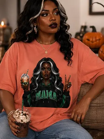 Feral Spooky Mama Halloween T-Shirt, Gothic Mom Graphic Tee, Pink and Black Alternative Top for Women - photo 3