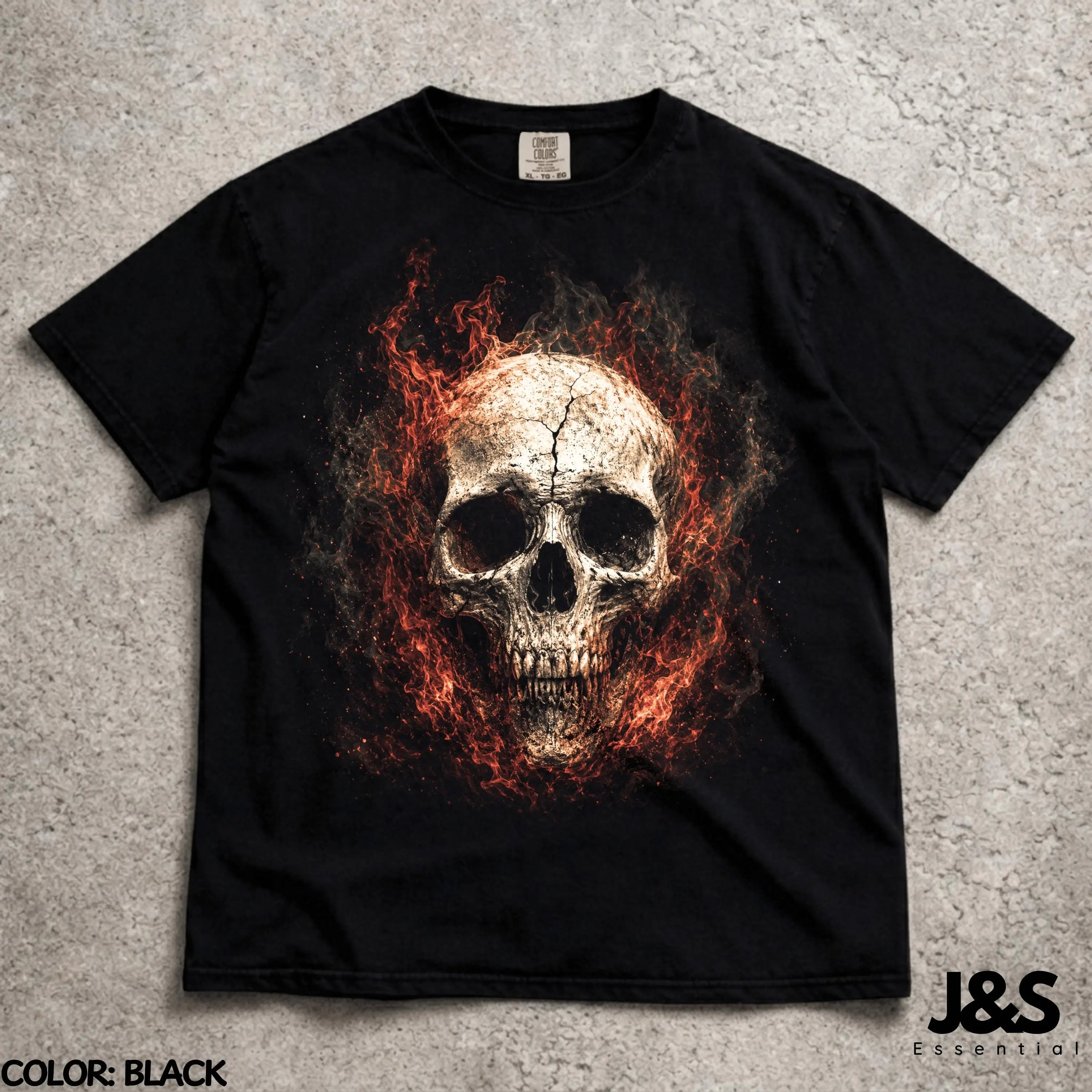 Flaming Skull Shirt, Gothic Fire Dark Horror Graphic Tee, Heavy Metal Goth Aesthetic Halloween Clothing Top - photo 2