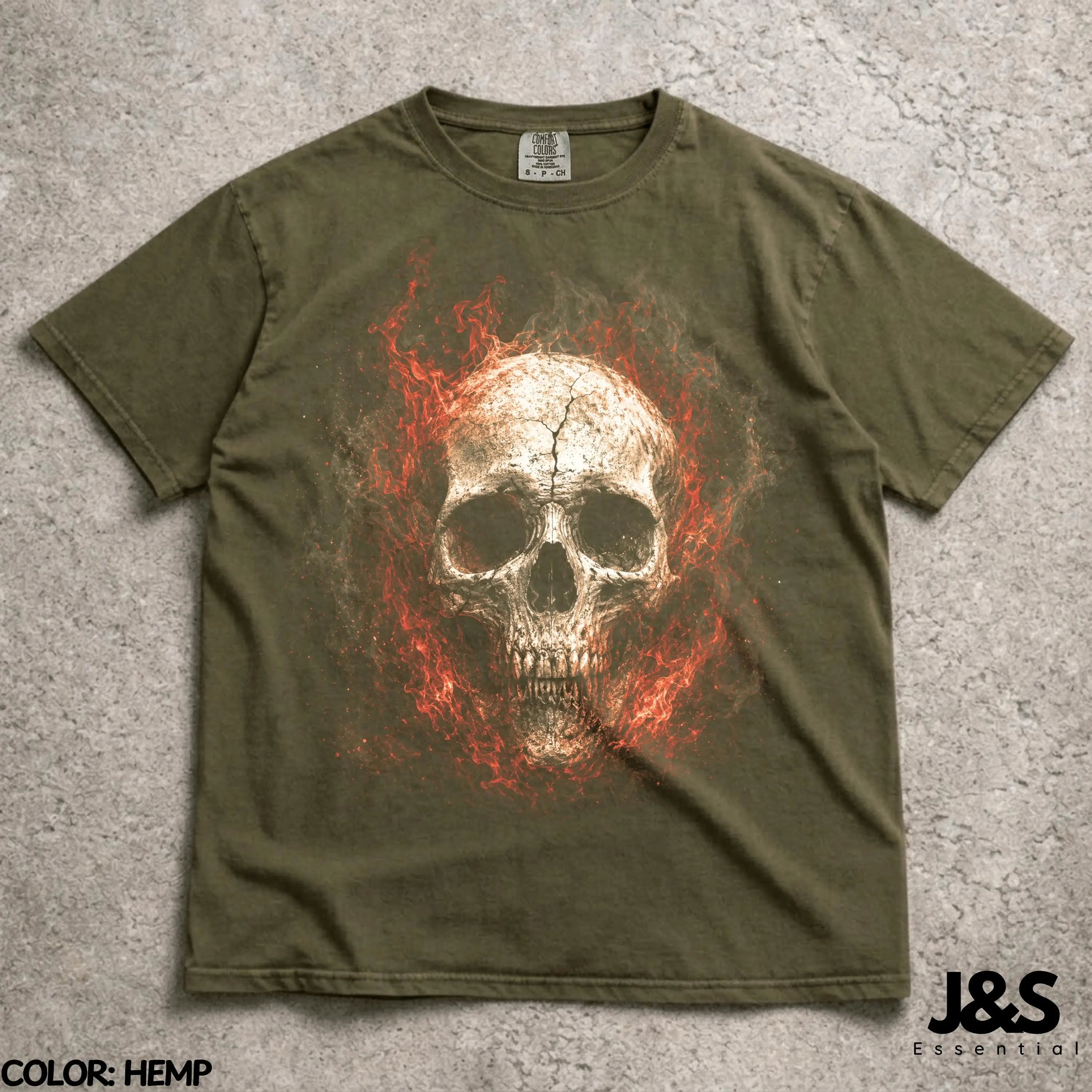 Flaming Skull Shirt, Gothic Fire Dark Horror Graphic Tee, Heavy Metal Goth Aesthetic Halloween Clothing Top - photo 3