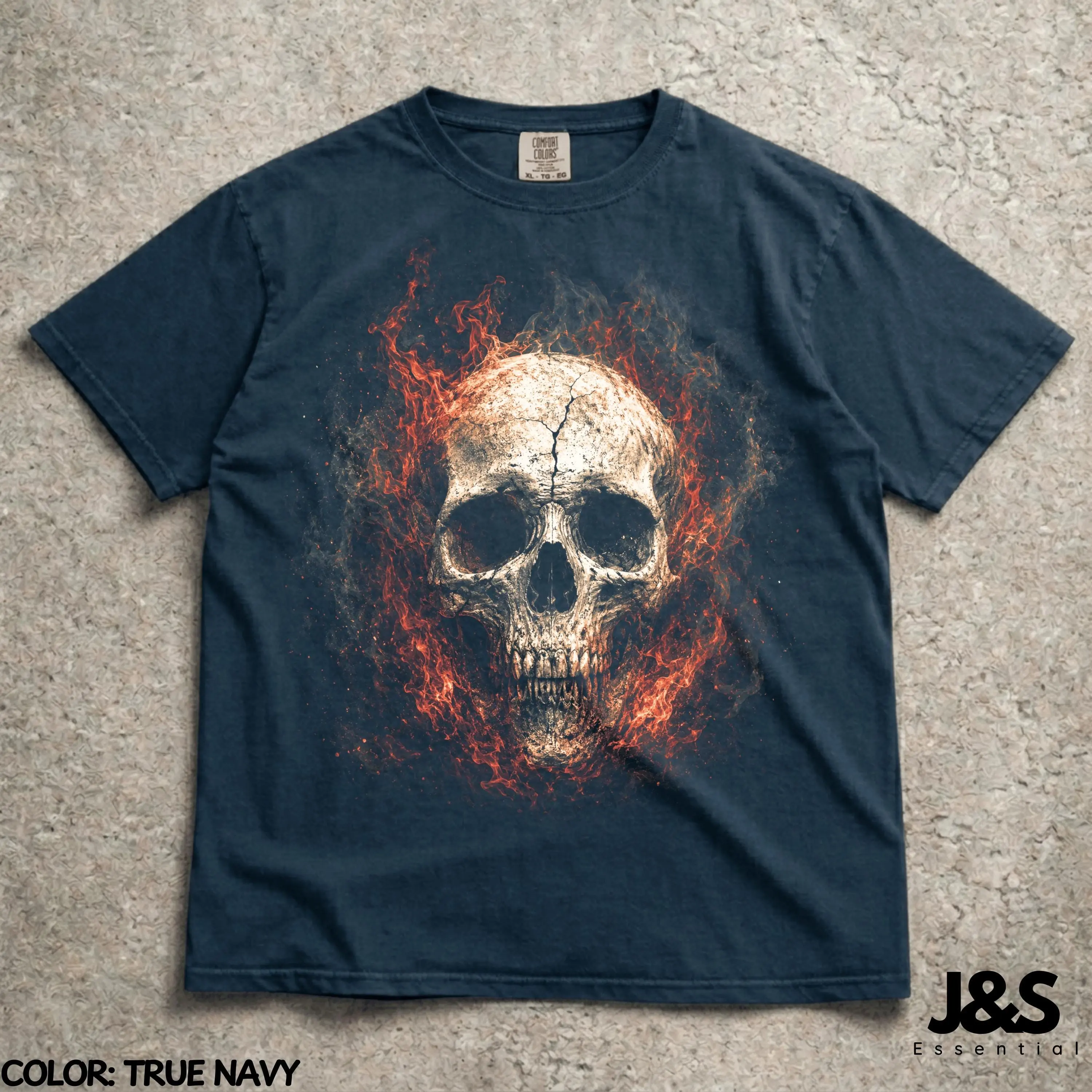 Flaming Skull Shirt, Gothic Fire Dark Horror Graphic Tee, Heavy Metal Goth Aesthetic Halloween Clothing Top - photo 4