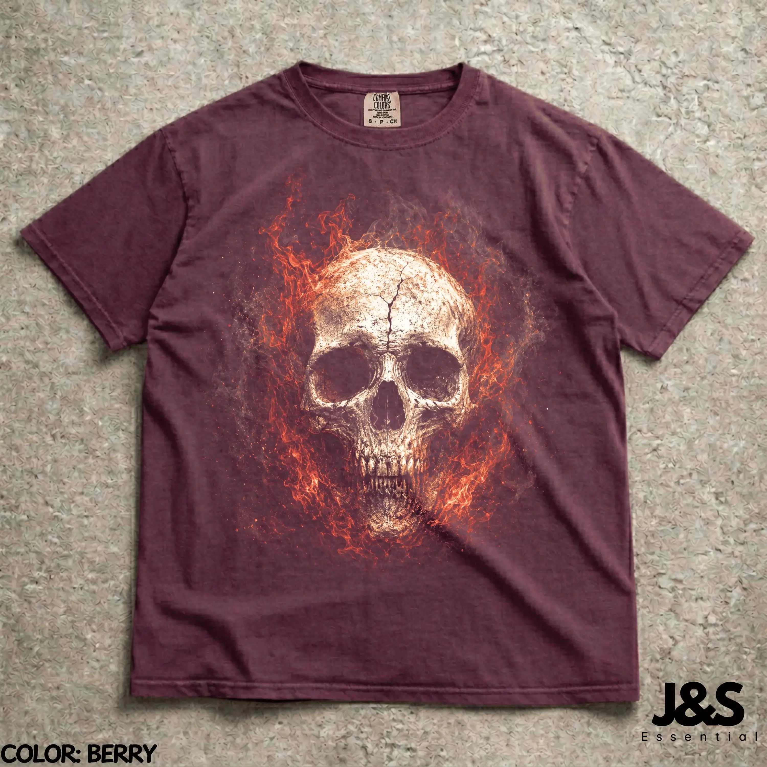 Flaming Skull Shirt, Gothic Fire Dark Horror Graphic Tee, Heavy Metal Goth Aesthetic Halloween Clothing Top - photo 5