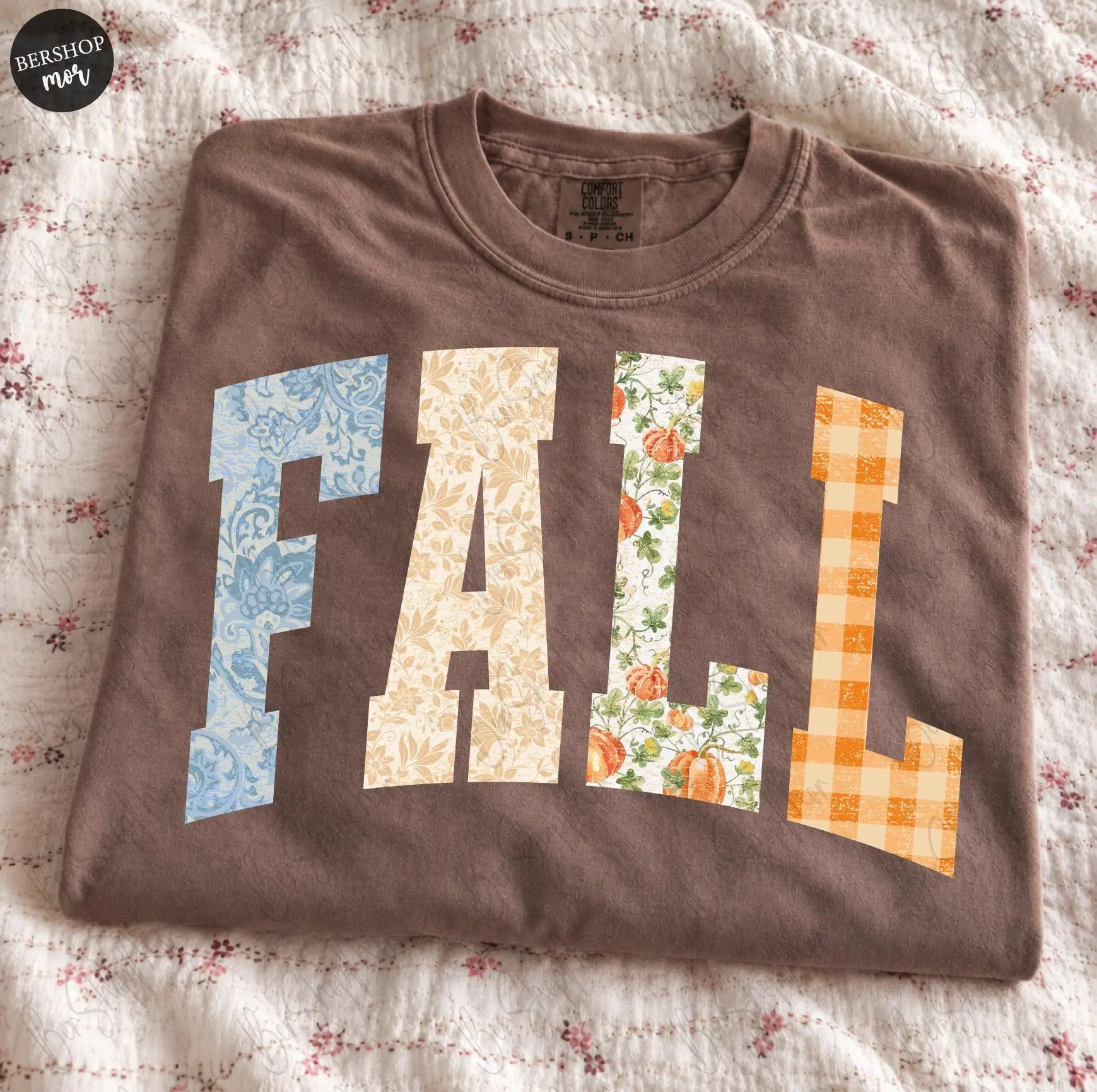 Flannel Fall Letters Shirt, Cozy Autumn Pumpkin Season Mom Vibes Graphic Tee for Women - photo 4