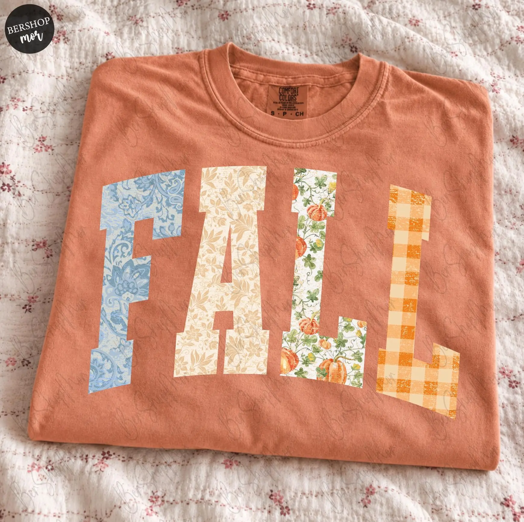 Flannel Fall Letters Shirt, Cozy Autumn Pumpkin Season Mom Vibes Graphic Tee for Women - photo 5