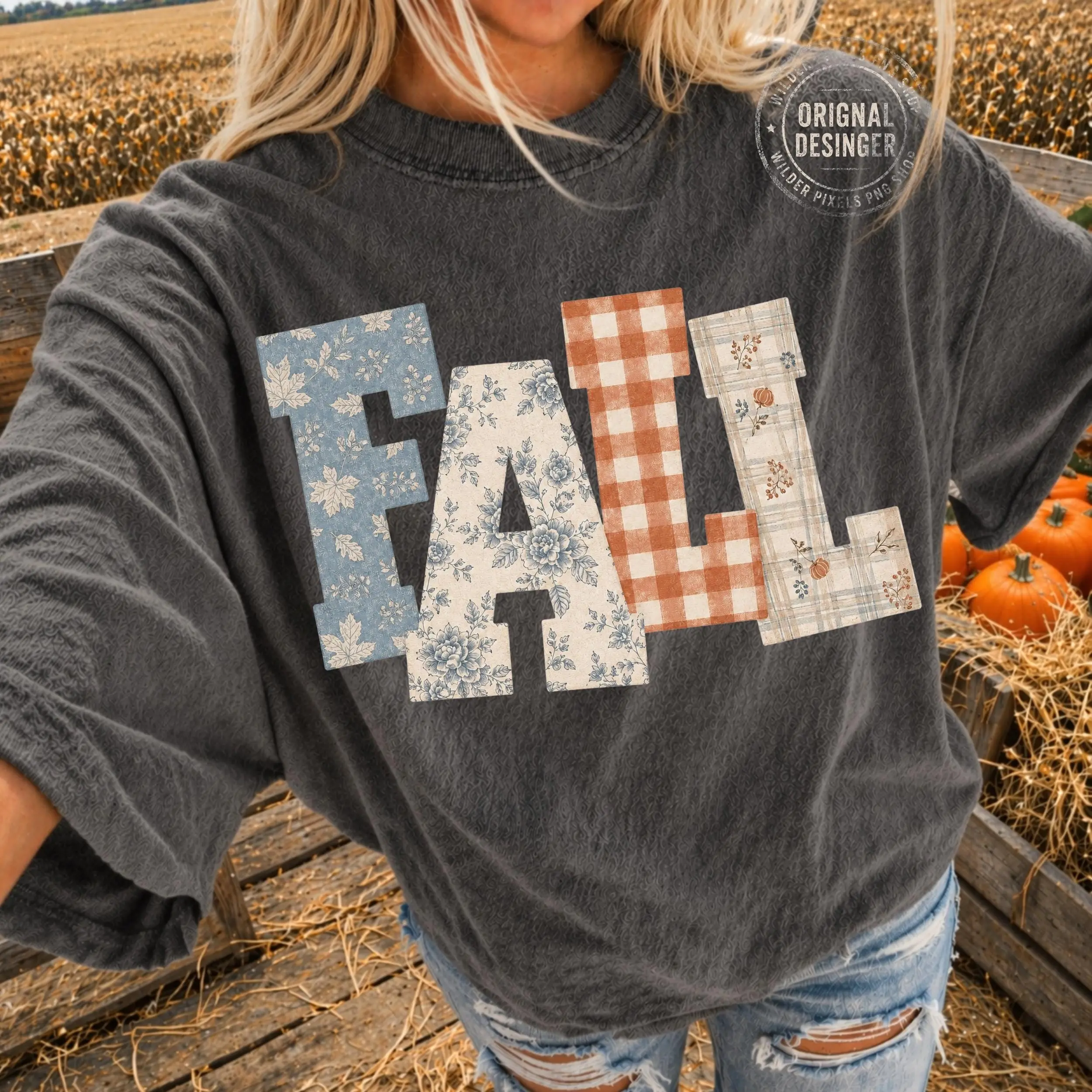 Flannel Fall Letters Word Quote Shirt, Cozy Autumn Season Graphic Tee for Women - photo 2