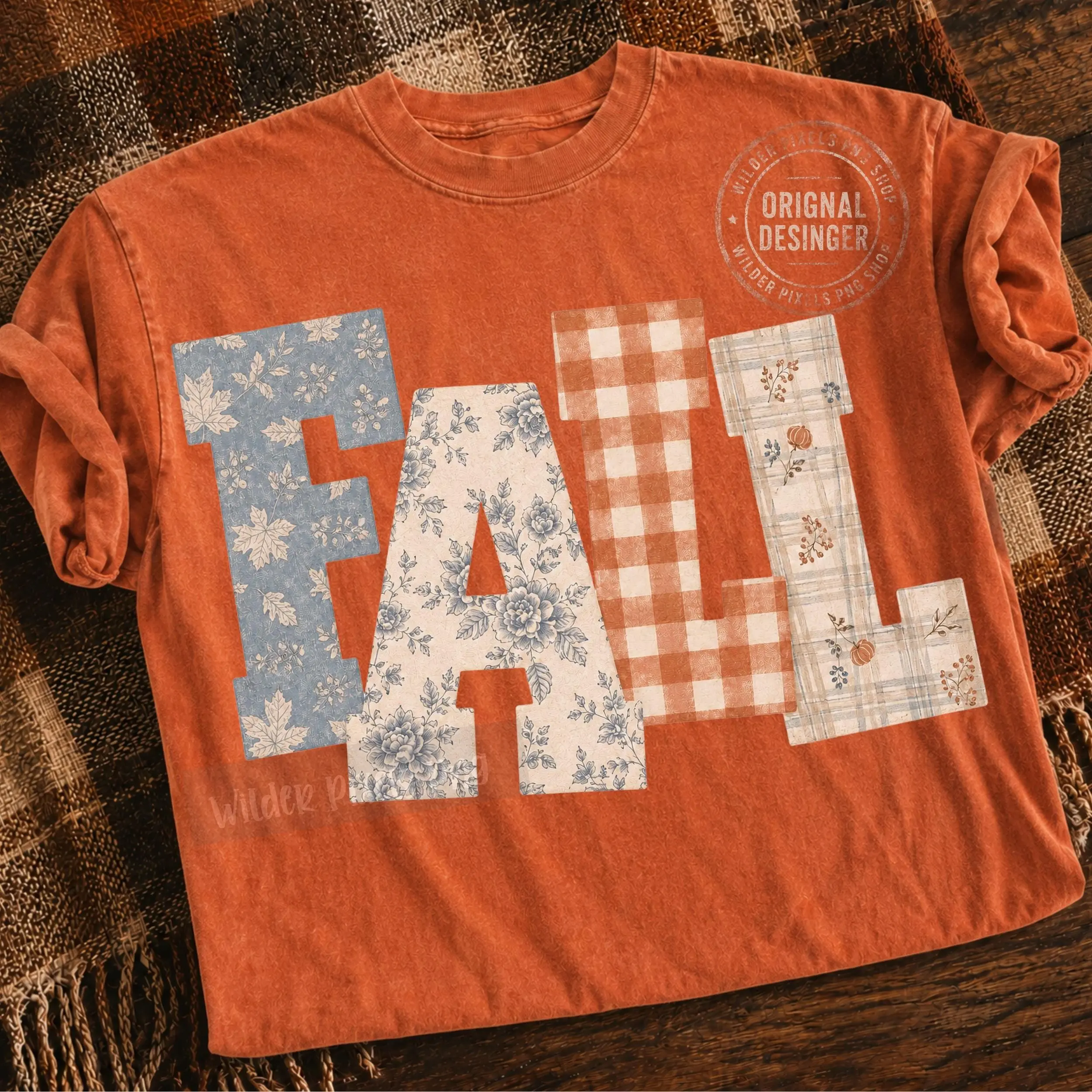 Flannel Fall Letters Word Quote Shirt, Cozy Autumn Season Graphic Tee for Women - photo 3