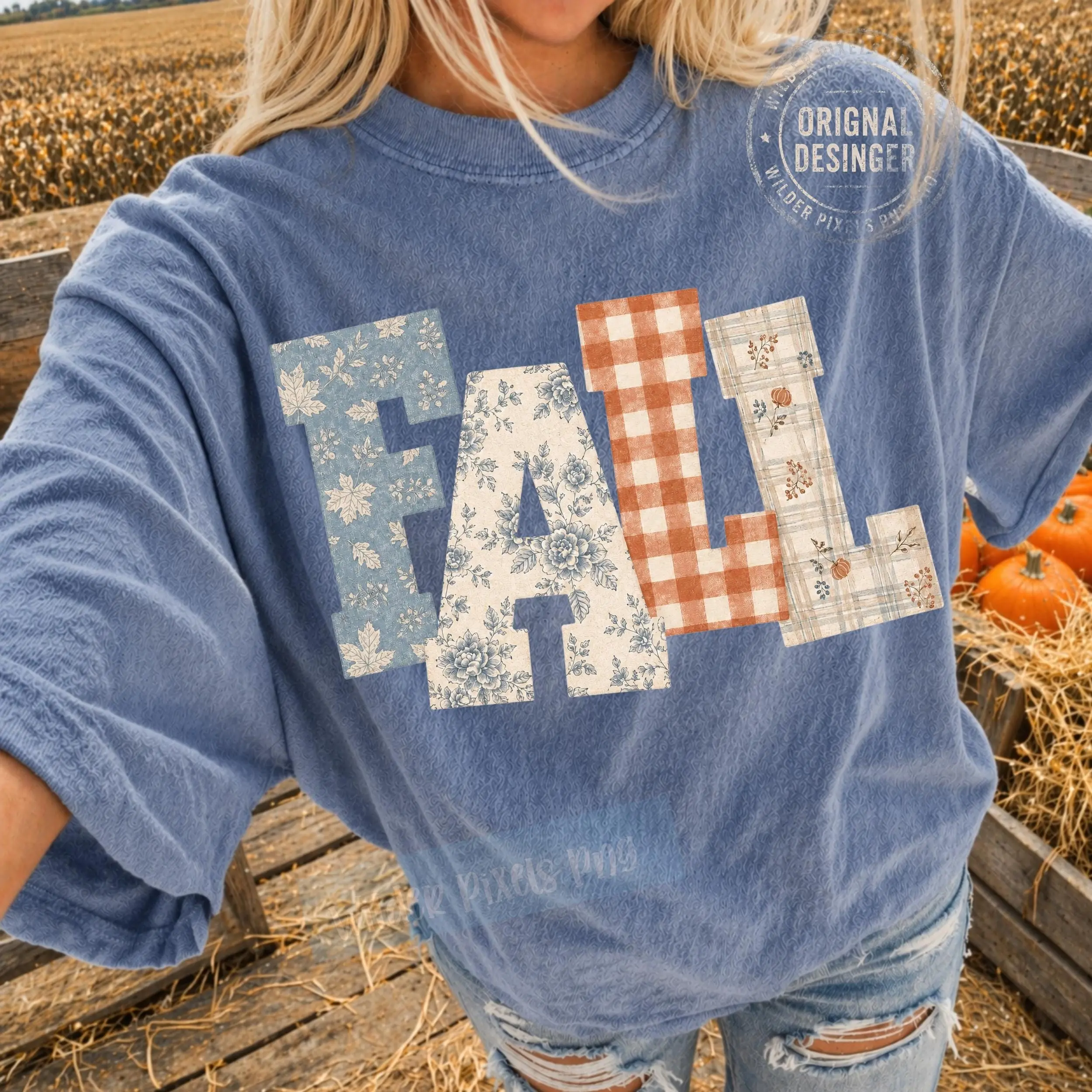 Flannel Fall Letters Word Quote Shirt, Cozy Autumn Season Graphic Tee for Women - photo 4