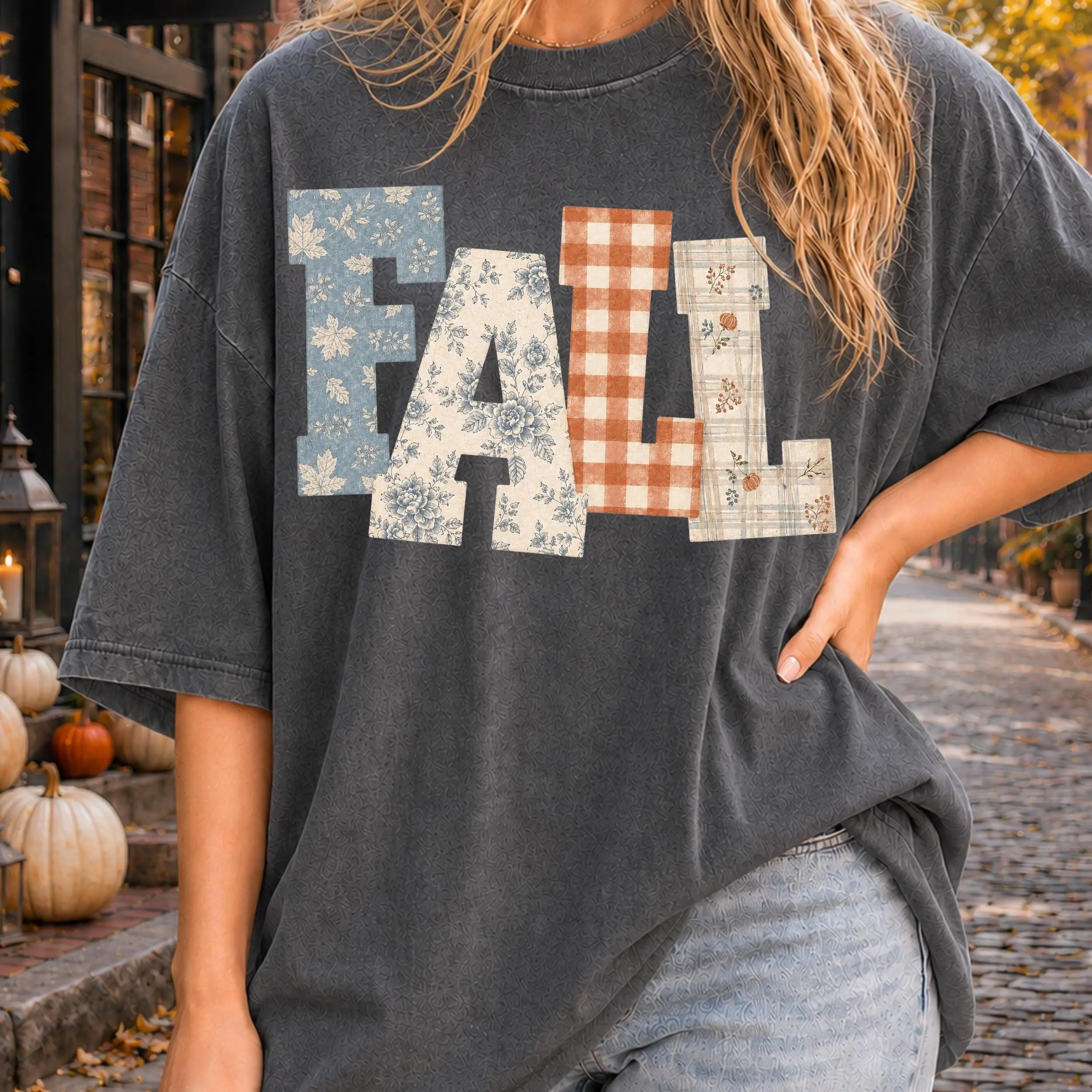 Flannel Fall Letters Word Quote Shirt, Cozy Autumn Season Graphic Tee for Women - photo 5