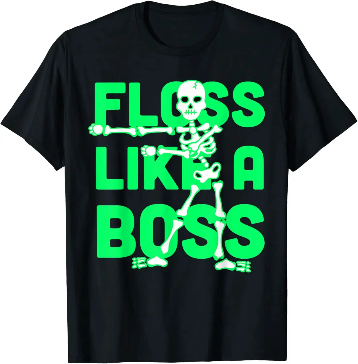 Floss Like a Boss Dance T-Shirt, Womens Funny Halloween Skeleton Costume Graphic Tee