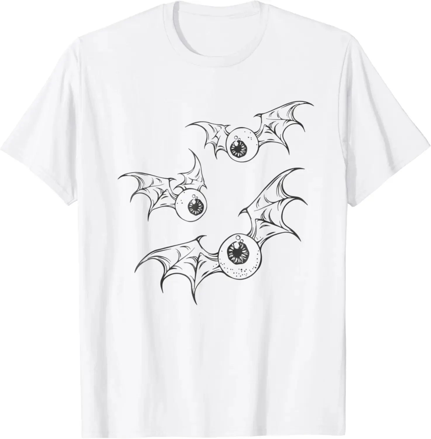 Flying Eyeball Halloween T-Shirt, Bat Wings Gothic Punk Occult Skull Retro Vintage Tee for Women