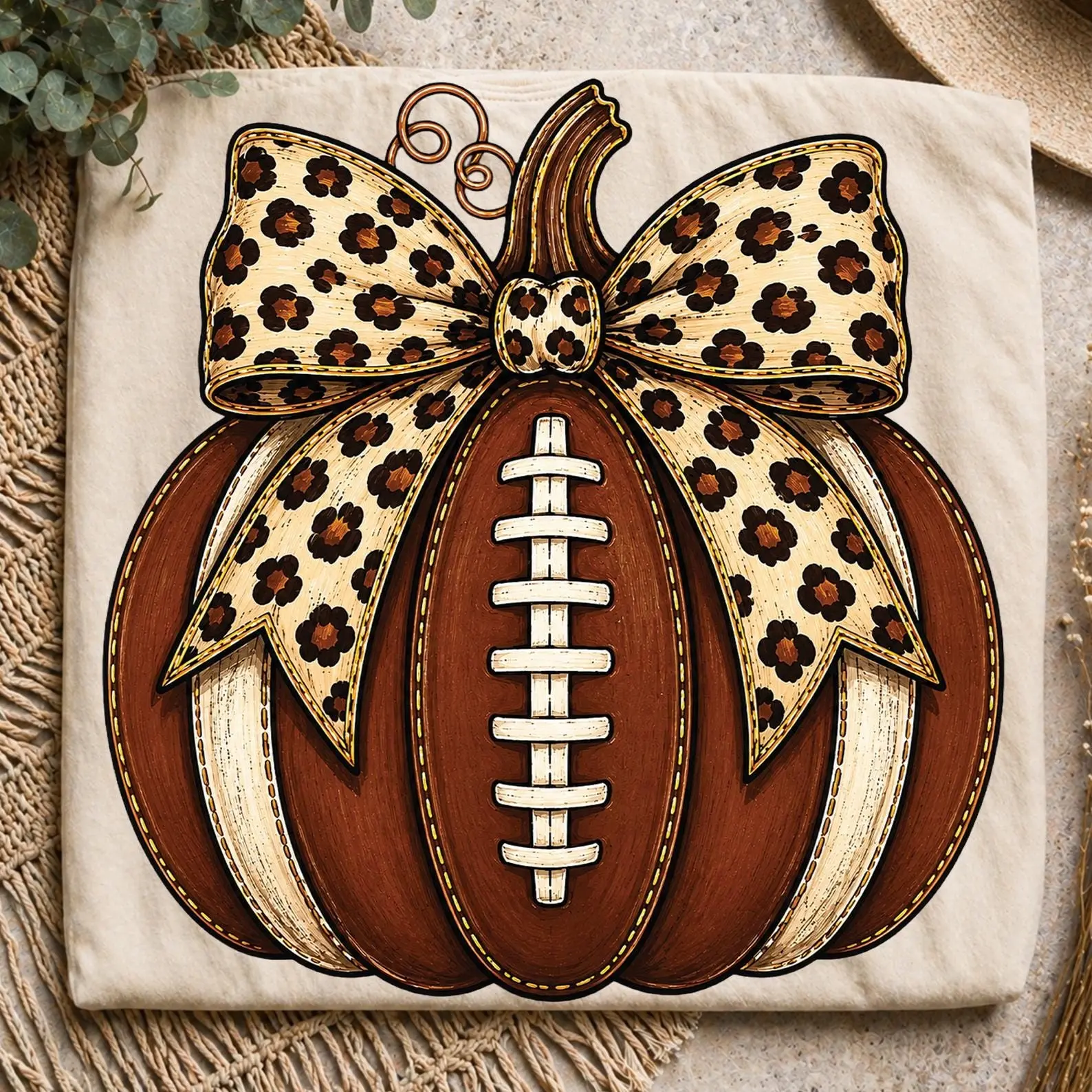 Football Fall Pumpkin Hoodie, Leopard Bow Cozy Game Day Mom Sports Trendy Season Graphic Pullover