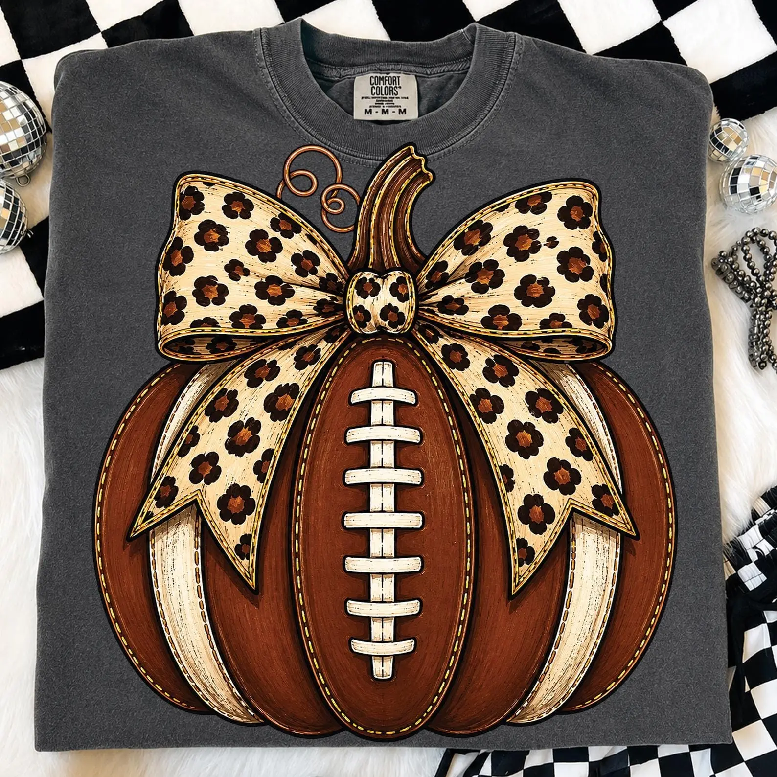 Football Fall Pumpkin Hoodie, Leopard Bow Cozy Game Day Mom Sports Trendy Season Graphic Pullover - photo 5
