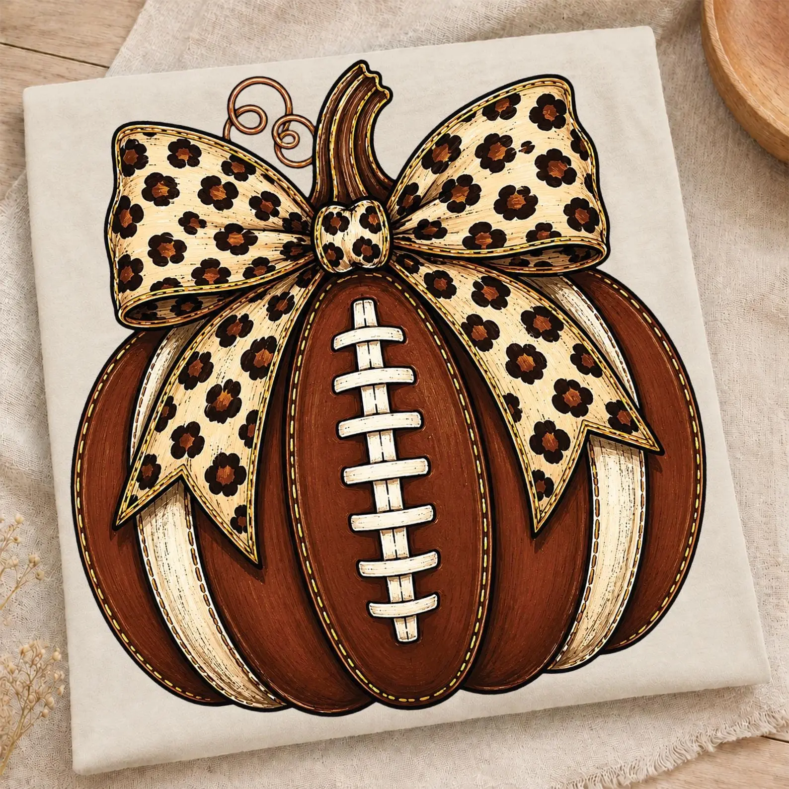 Football Fall Pumpkin Shirt, Leopard Bow Cozy Game Day Mom Sports Trendy Season Graphic Tee - photo 4