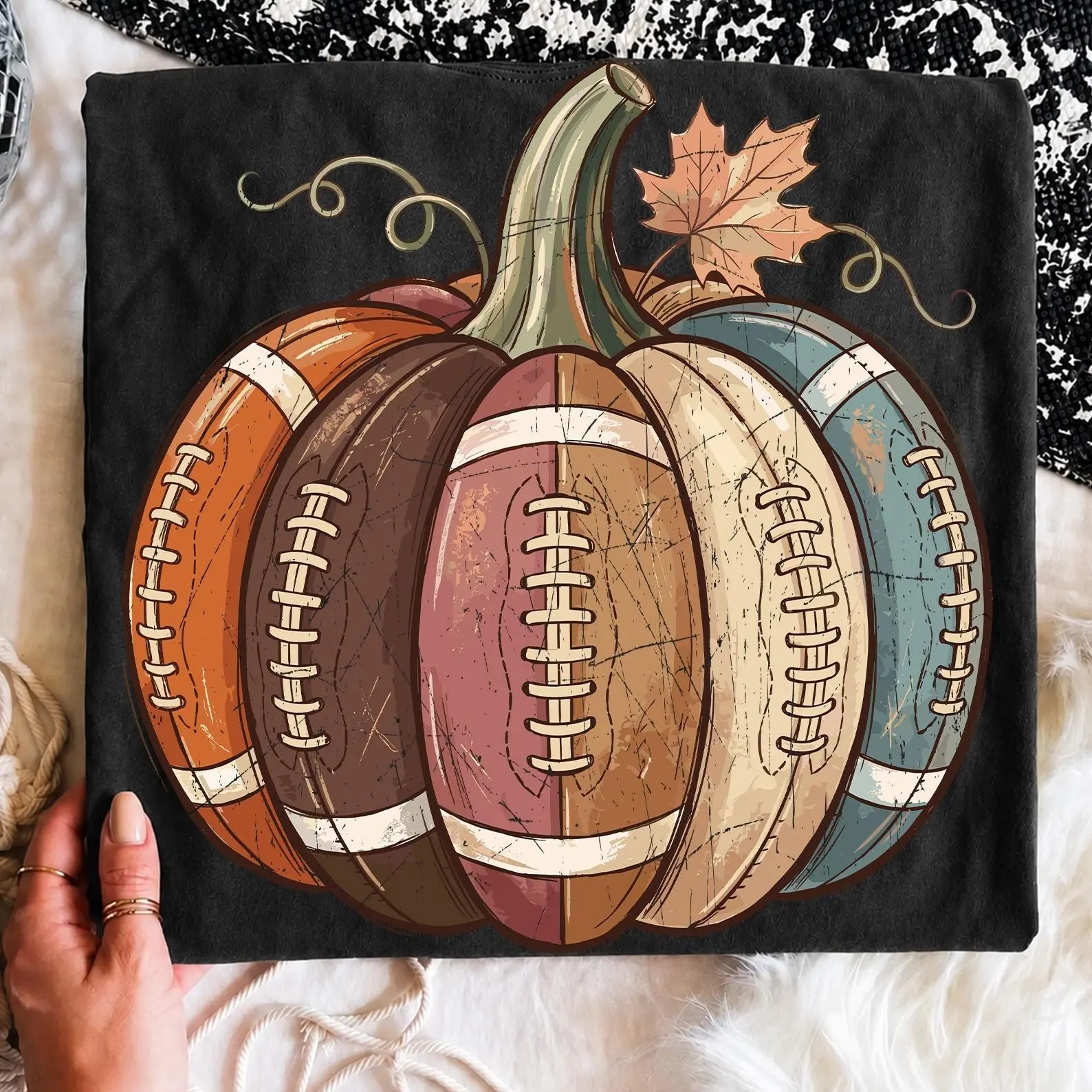 Football Fall Pumpkin Shirt, Vintage Cozy Autumn Game Day Tee, Retro Season Sublimation Graphic Mom Fan Gift - photo 2