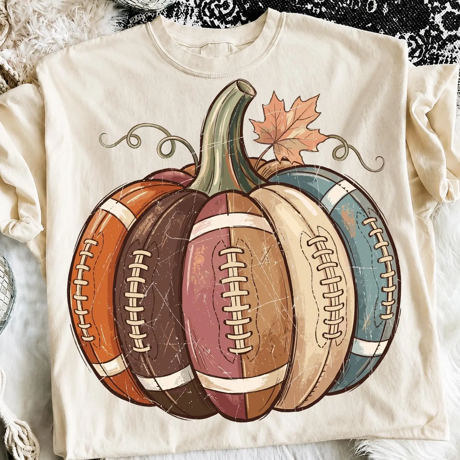 Football Fall Pumpkin Sweatshirt, Vintage Cozy Autumn Game Day Crewneck, Retro Sublimation Graphic Mom Fan Gift - photo 3