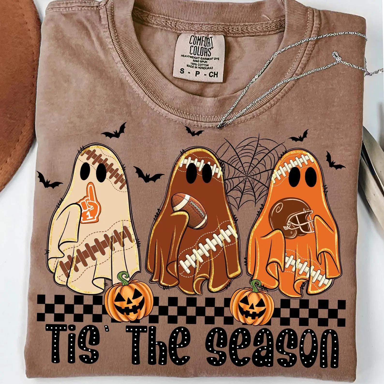 Comfort Colors Football Ghost Halloween Hoodie, Spooky Season Pumpkin Graphic Pullover, Funny Fan Gift - photo 4