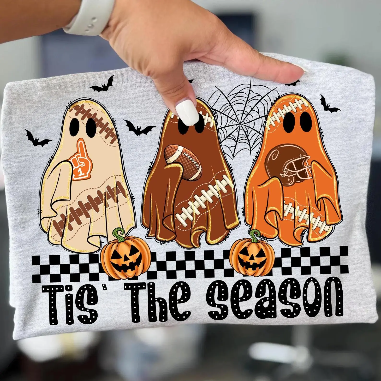 Comfort Colors Football Ghost Halloween Shirt, Spooky Season Pumpkin Graphic Tee, Funny Fan Fall Gift - photo 2