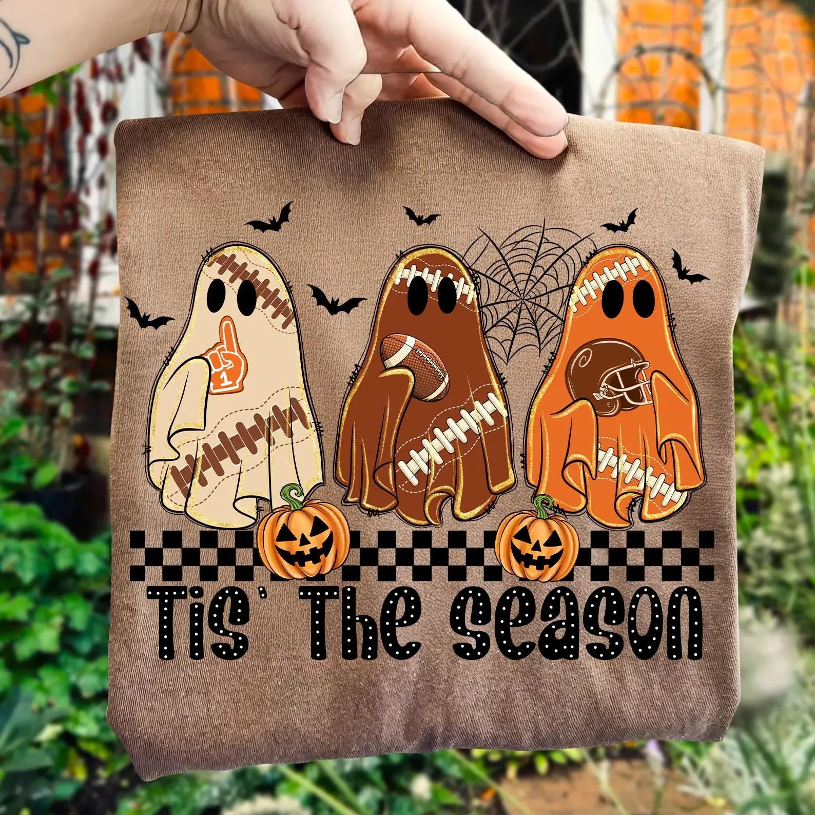 Comfort Colors Football Ghost Halloween Shirt, Spooky Season Pumpkin Graphic Tee, Funny Fan Fall Gift - photo 5