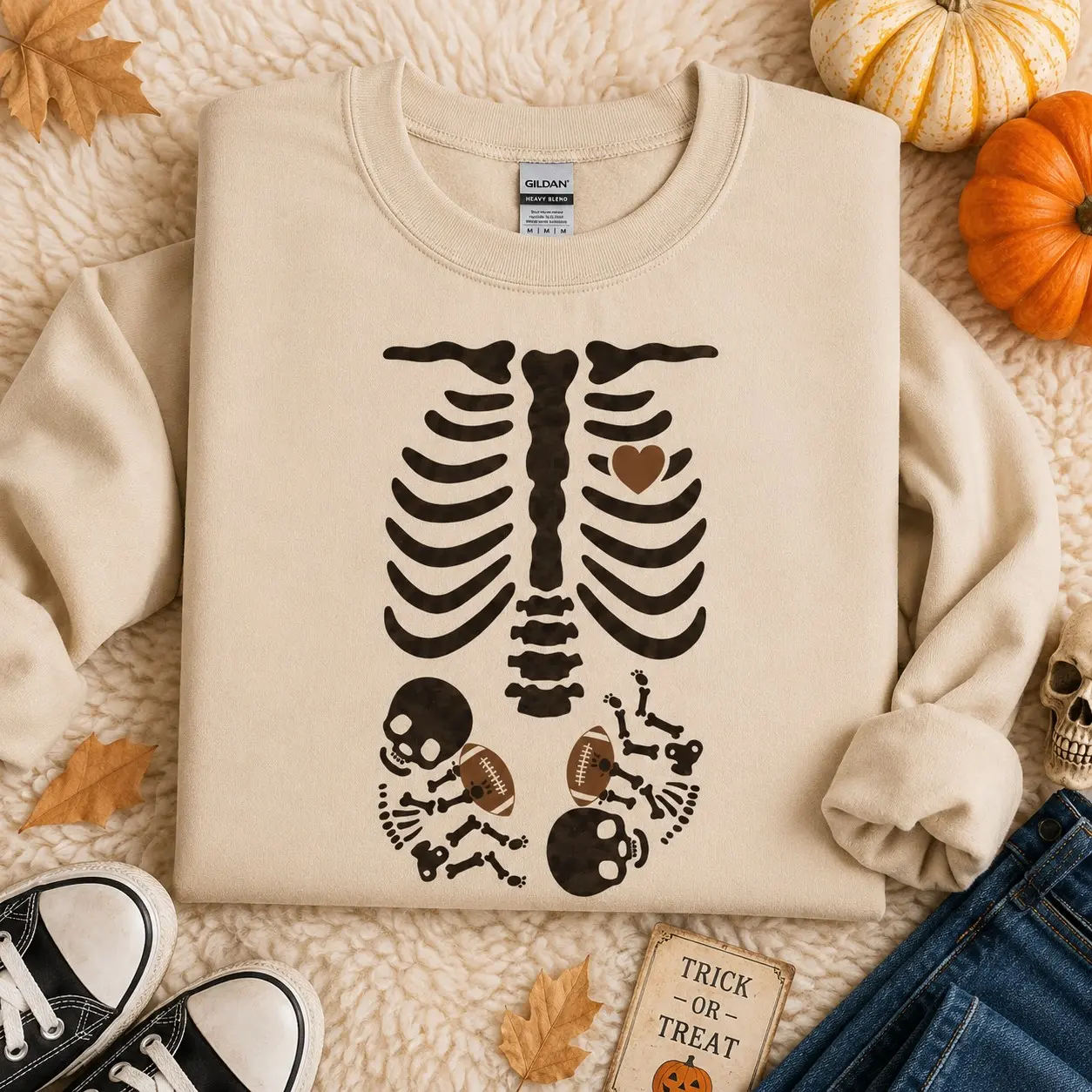 Football Twins Pregnancy Hoodie, Pregnant Skeleton Mom Graphic Pullover, Halloween Announcement Gift - photo 2