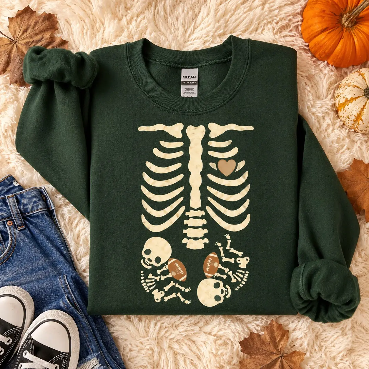 Football Twins Pregnancy Hoodie, Pregnant Skeleton Mom Graphic Pullover, Halloween Announcement Gift - photo 5