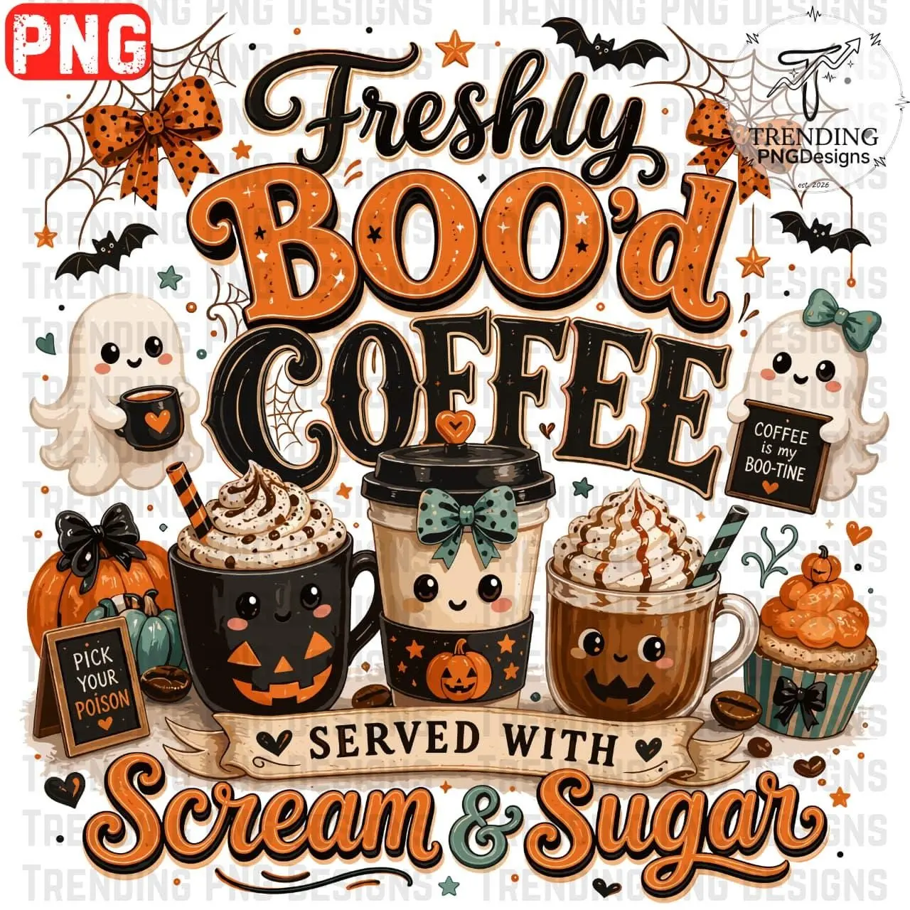 Freshly Boo'd Coffee Halloween Sweatshirt, Cute Ghost Latte Spooky Season Pullover - photo 4