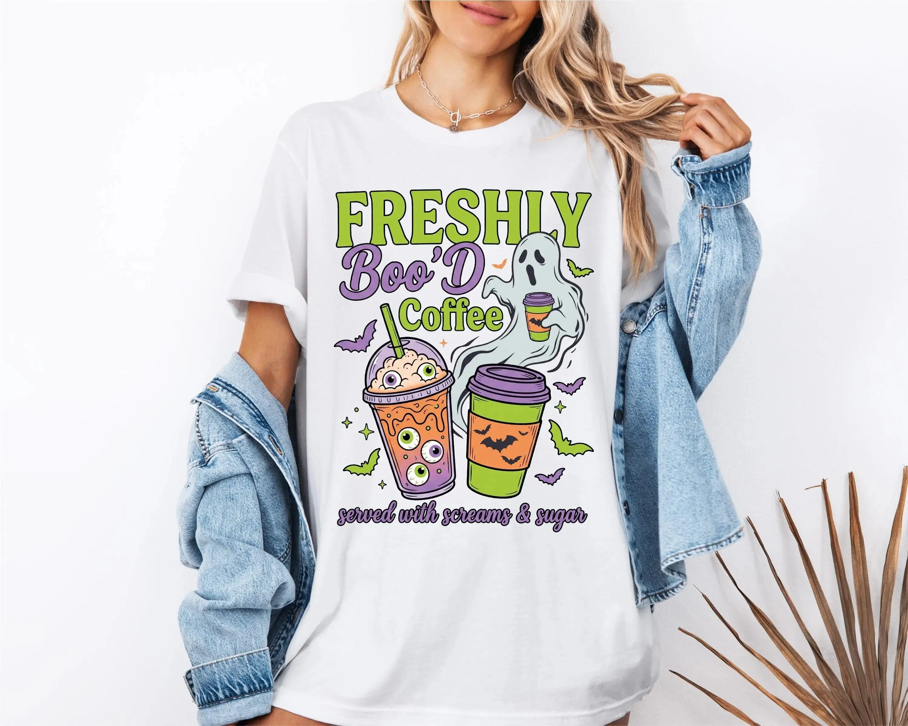 Comfort Colors Freshly'd Coffee Club Shirt, Cute Ghost Brew Spooky Season Halloween Fall Tee - photo 3