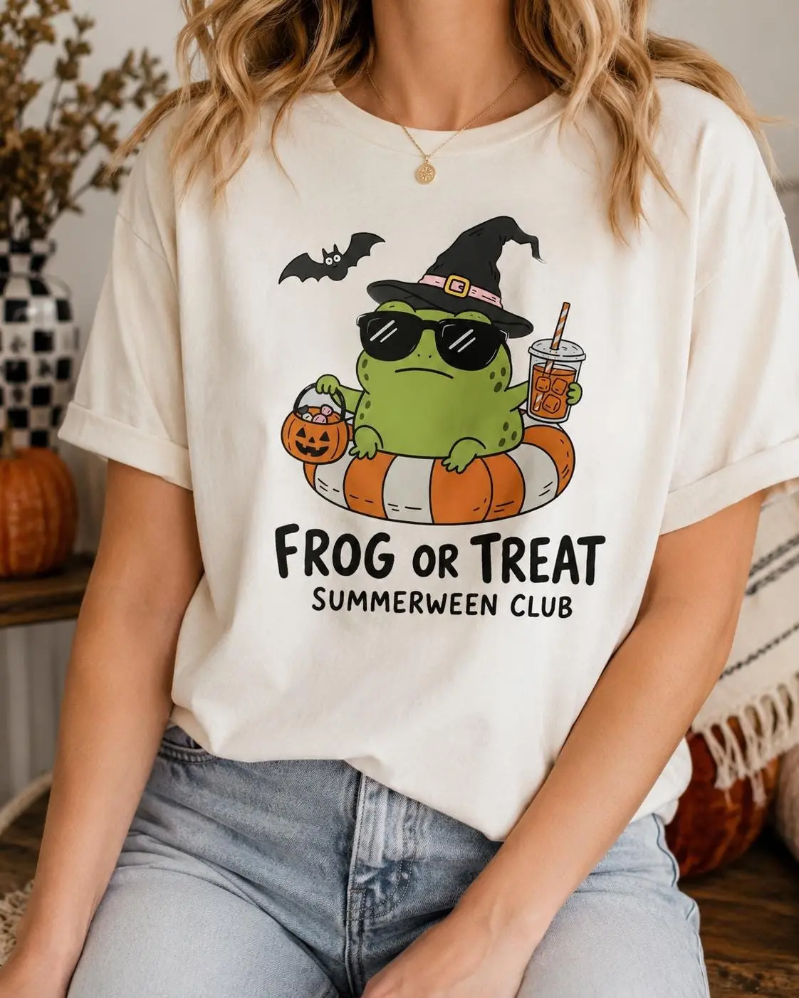 Frog Or Treat Summerween Club Shirt, Funny Cottagecore Toad Graphic Tee, Fall Halloween Lover Gift for Women