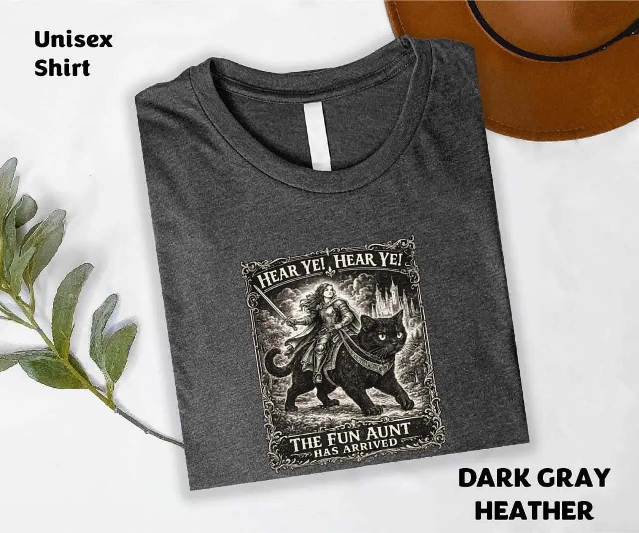 Hear Ye Fun Aunt Has Arrived T-Shirt, Knight Riding Black Cat Funny Auntie Meme Tee, Comfort Colors Gift for Women - photo 4