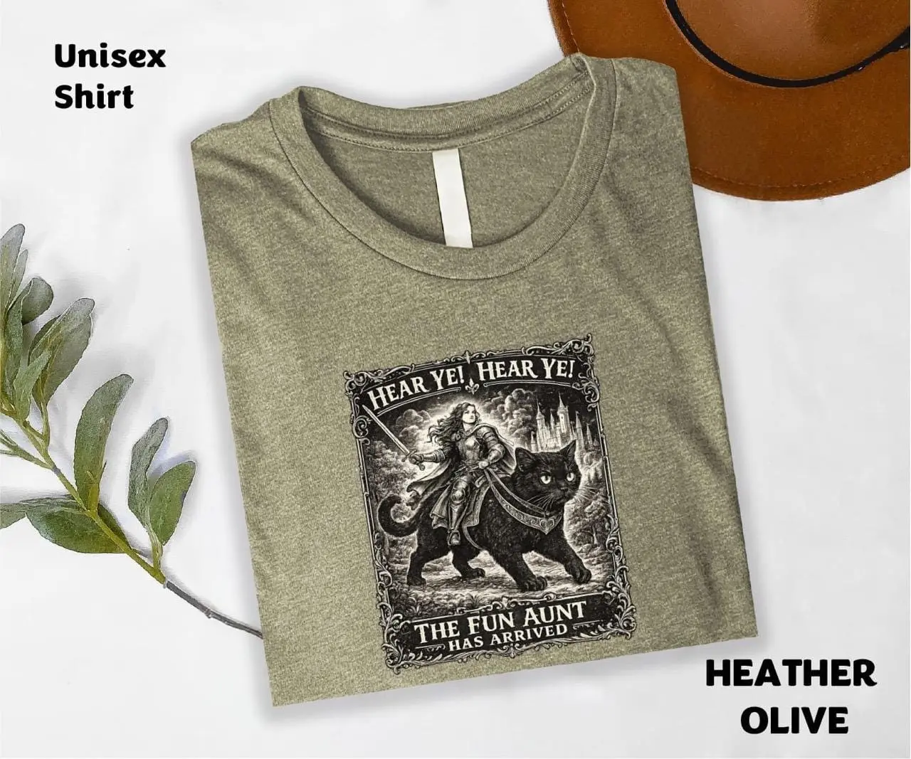 Hear Ye Fun Aunt Has Arrived T-Shirt, Knight Riding Black Cat Funny Auntie Meme Tee, Comfort Colors Gift for Women - photo 5