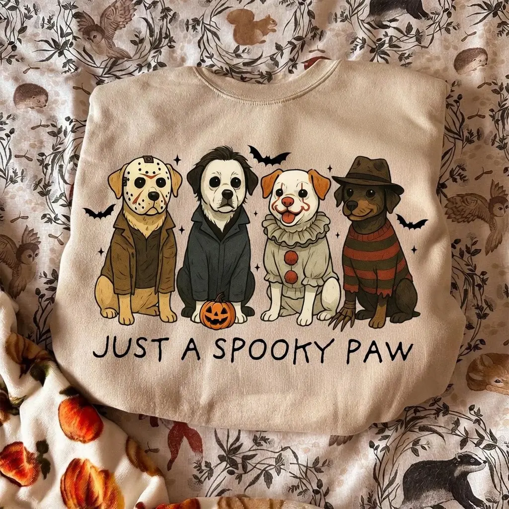 Just a Spooky Paw Shirt, Funny Halloween Dog Characters Comfort Colors Tee, Lover Mama Gift