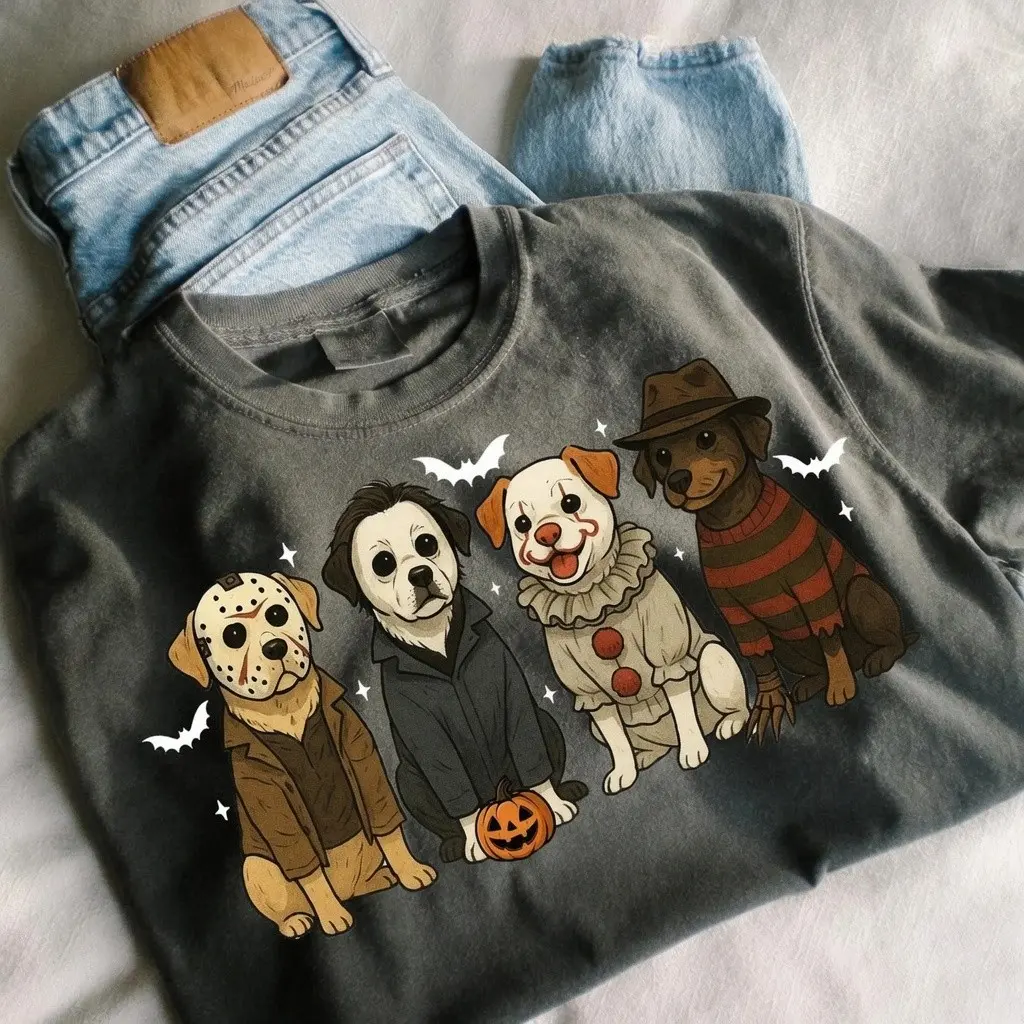 Just a Spooky Paw Shirt, Funny Halloween Dog Characters Comfort Colors Tee, Lover Mama Gift - photo 3