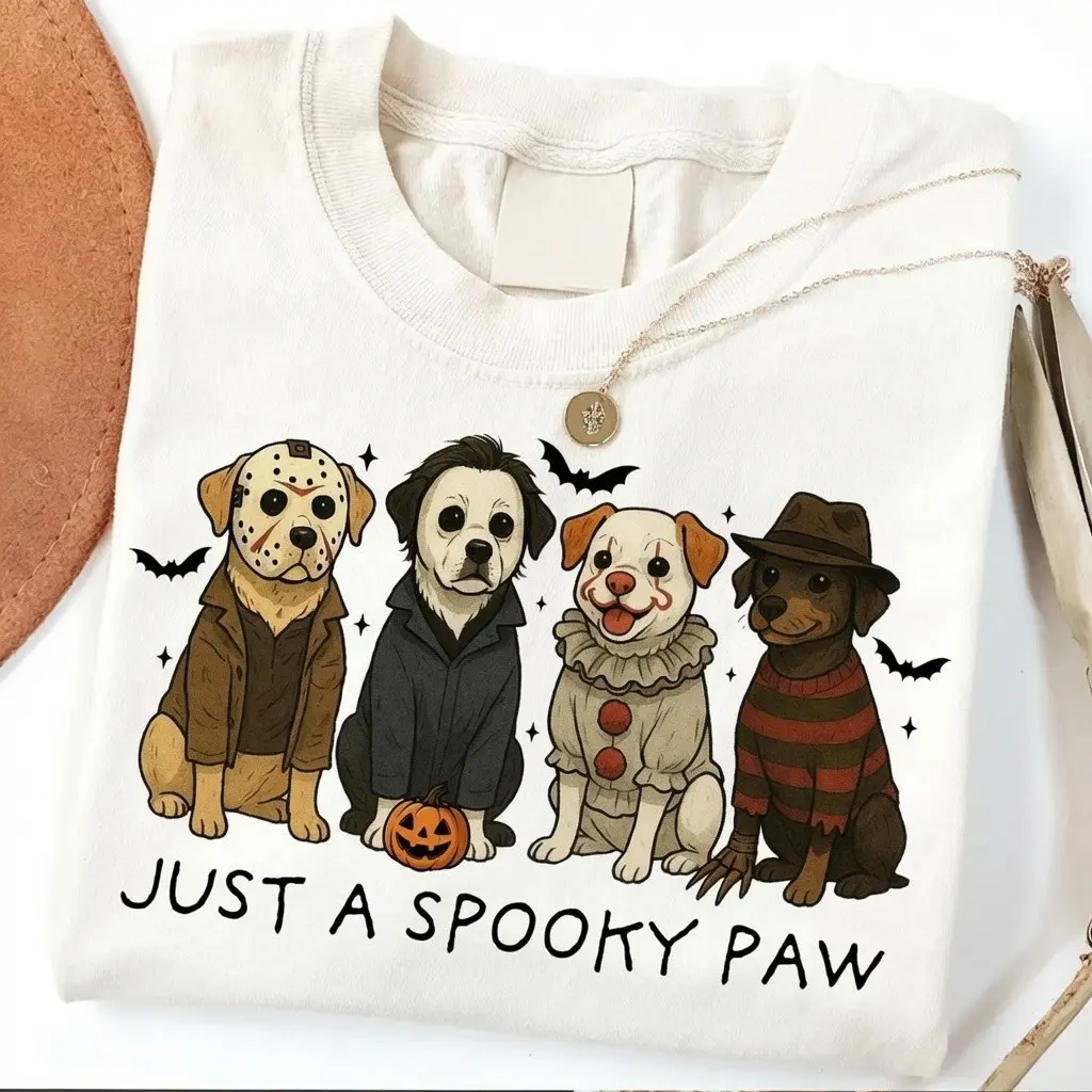 Just a Spooky Paw Shirt, Funny Halloween Dog Characters Comfort Colors Tee, Lover Mama Gift - photo 4