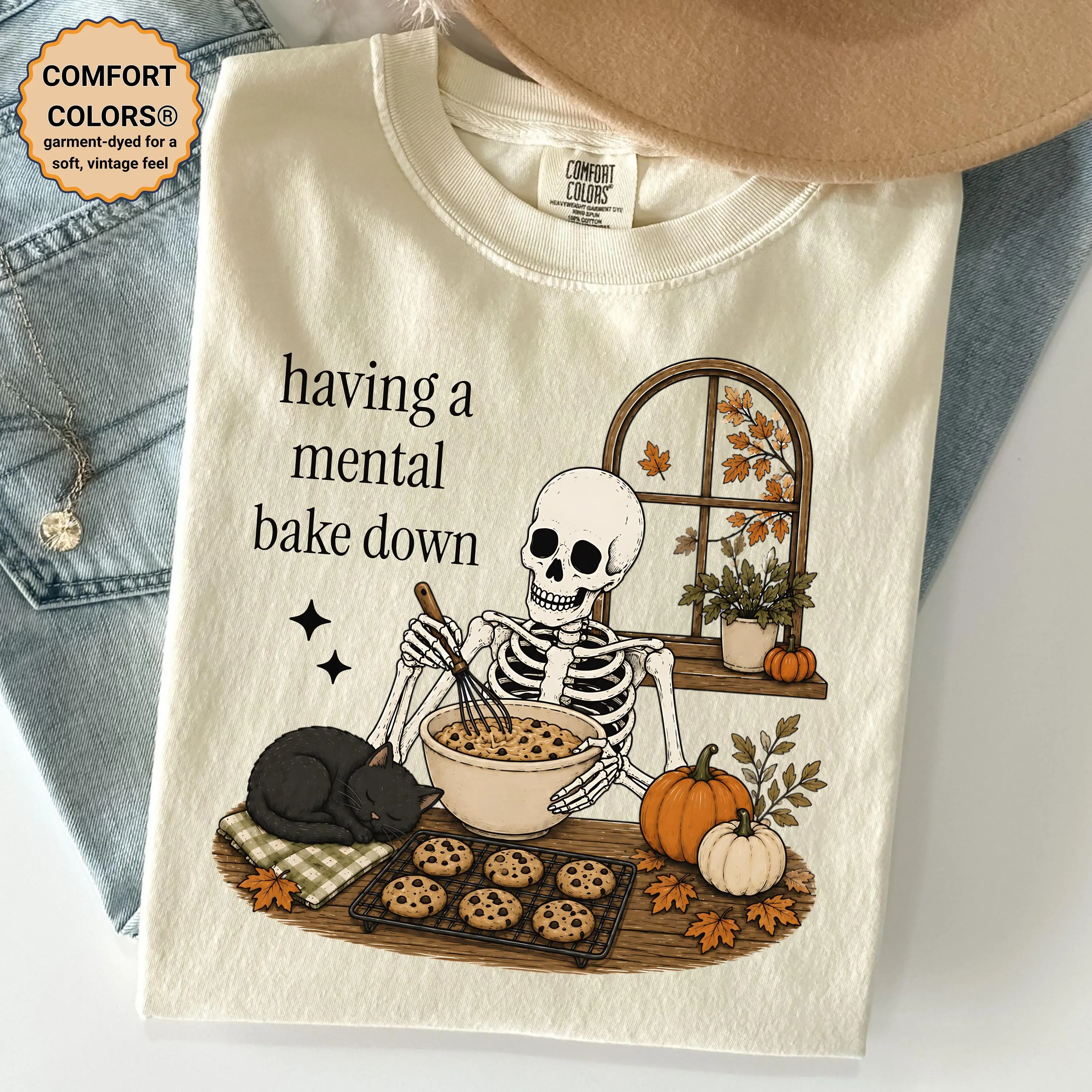 Having A Mental Bake Down Funny Baking Skeleton Halloween Shirt, Fall Cookie Baker Gift Tee