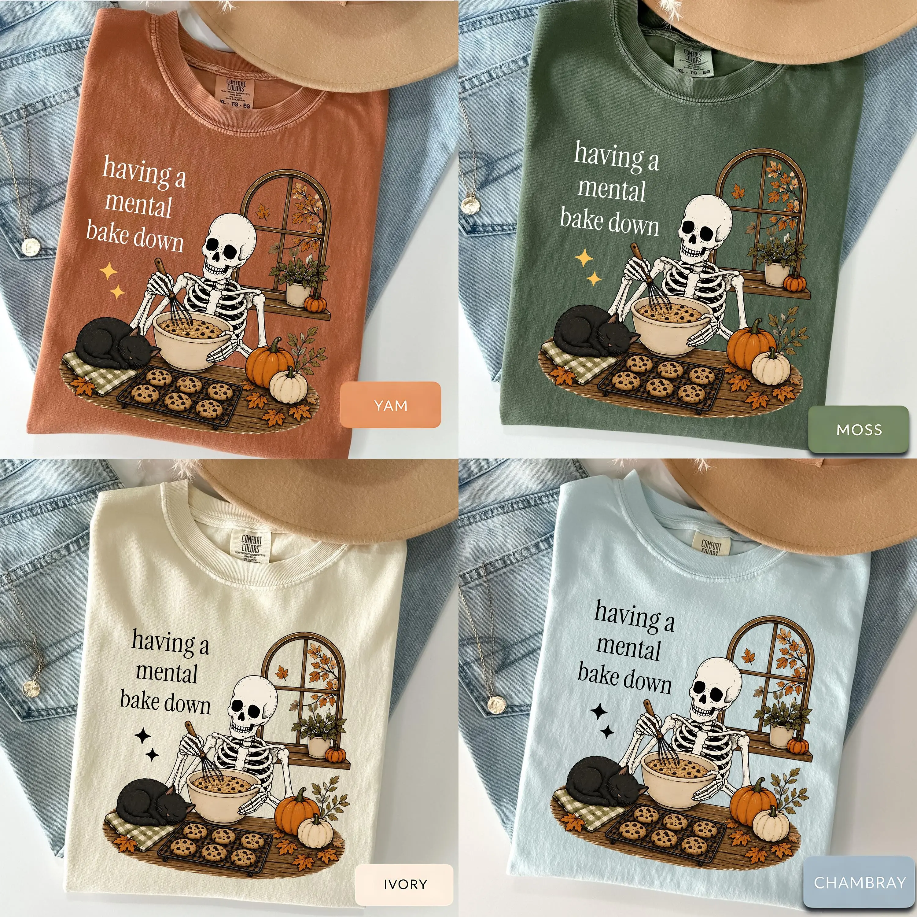 Having A Mental Bake Down Funny Baking Skeleton Halloween Shirt, Fall Cookie Baker Gift Tee - photo 2
