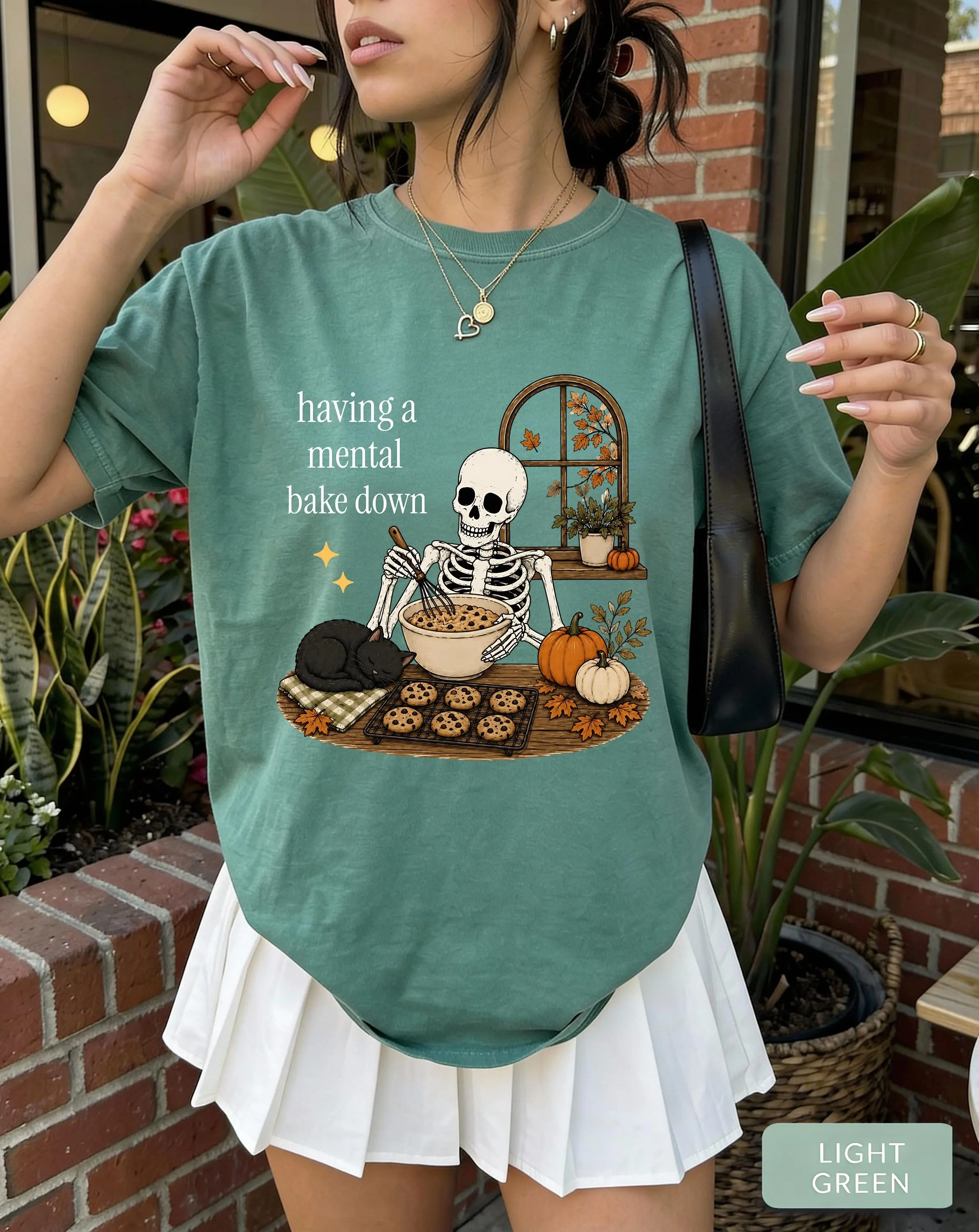 Having A Mental Bake Down Funny Baking Skeleton Halloween Shirt, Fall Cookie Baker Gift Tee - photo 3