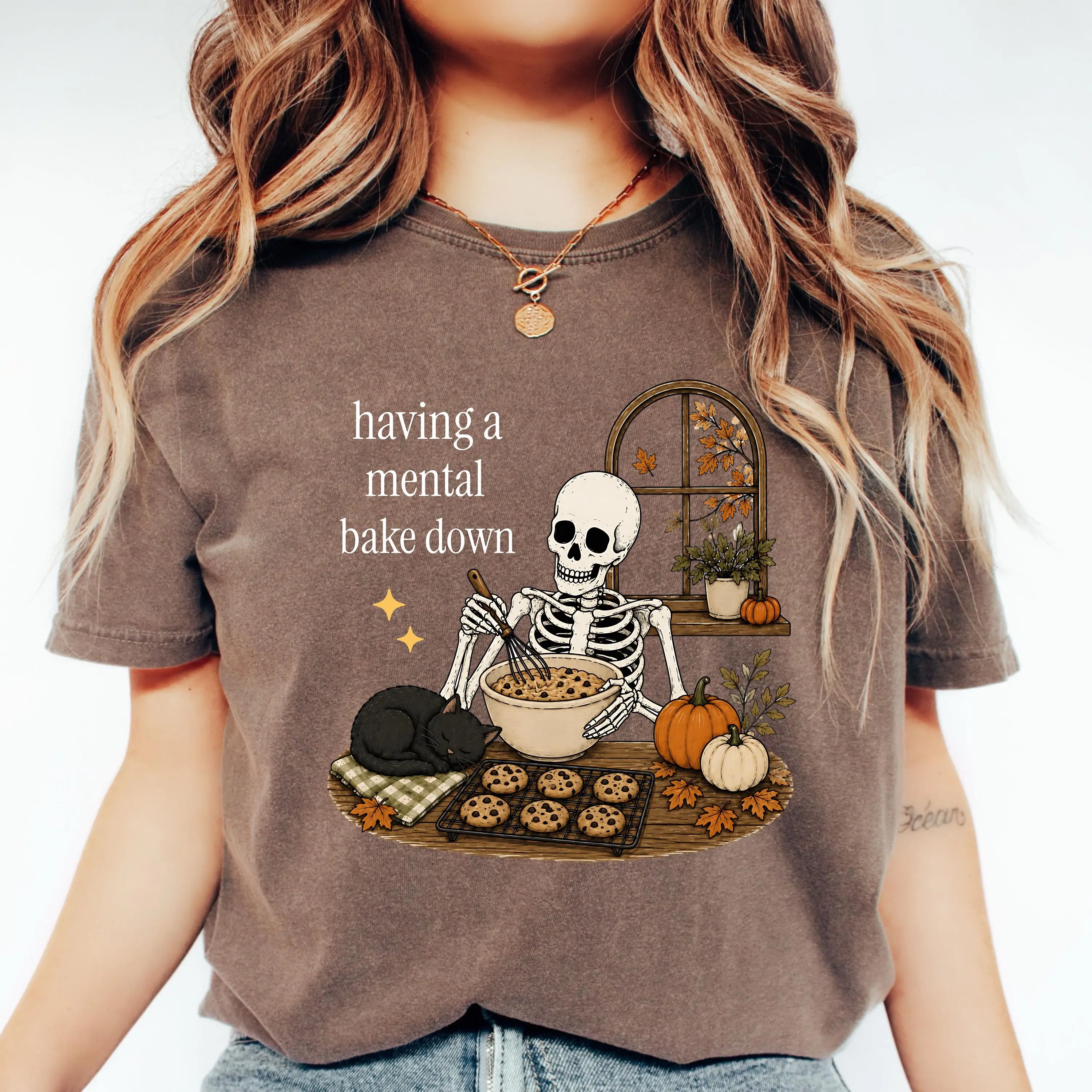 Having A Mental Bake Down Funny Baking Skeleton Halloween Shirt, Fall Cookie Baker Gift Tee - photo 5