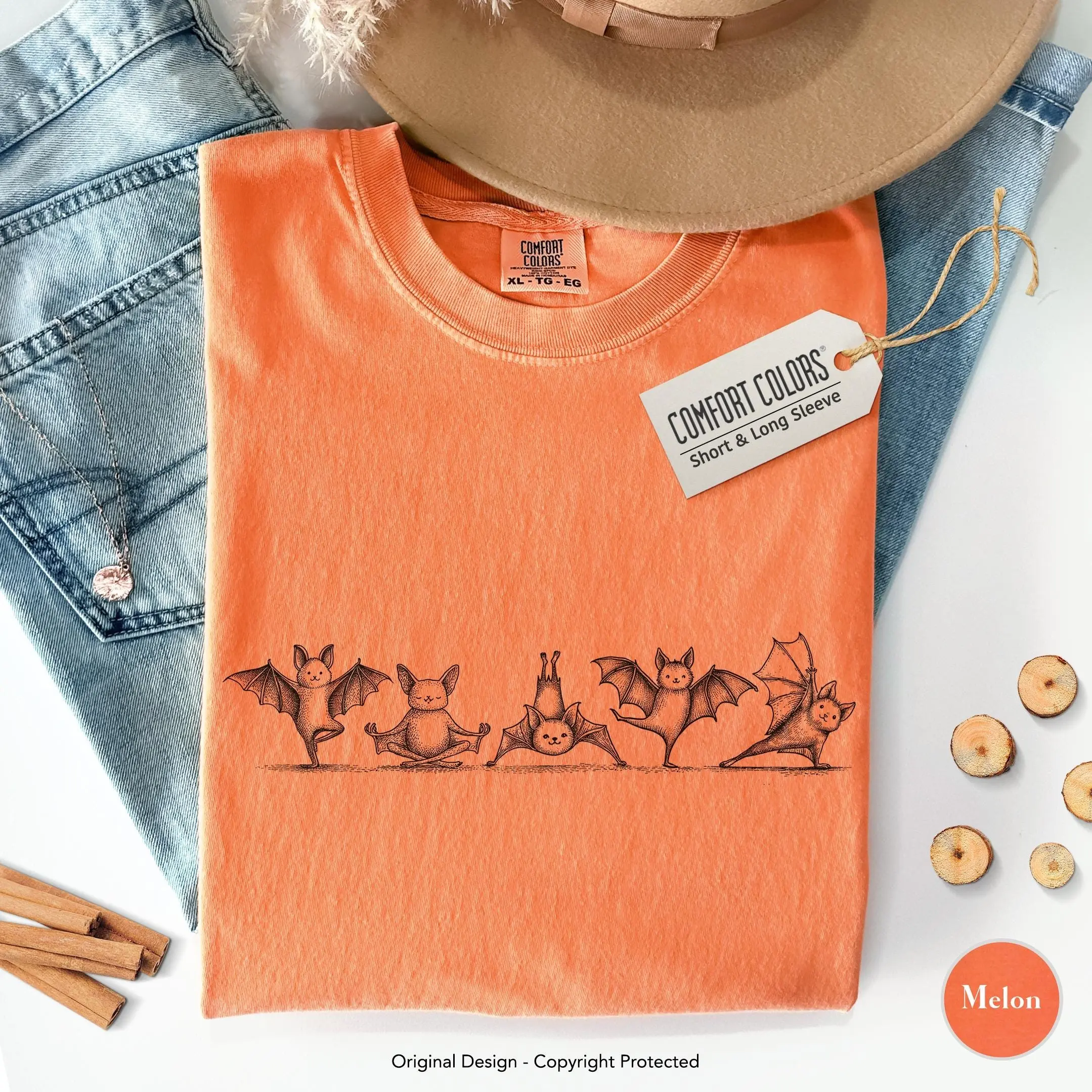 Funny Bat Yoga Shirt, Comfort Colors Minimalist Halloween Tee, Cute Witchy Namaste Meditation Lover Gift Top