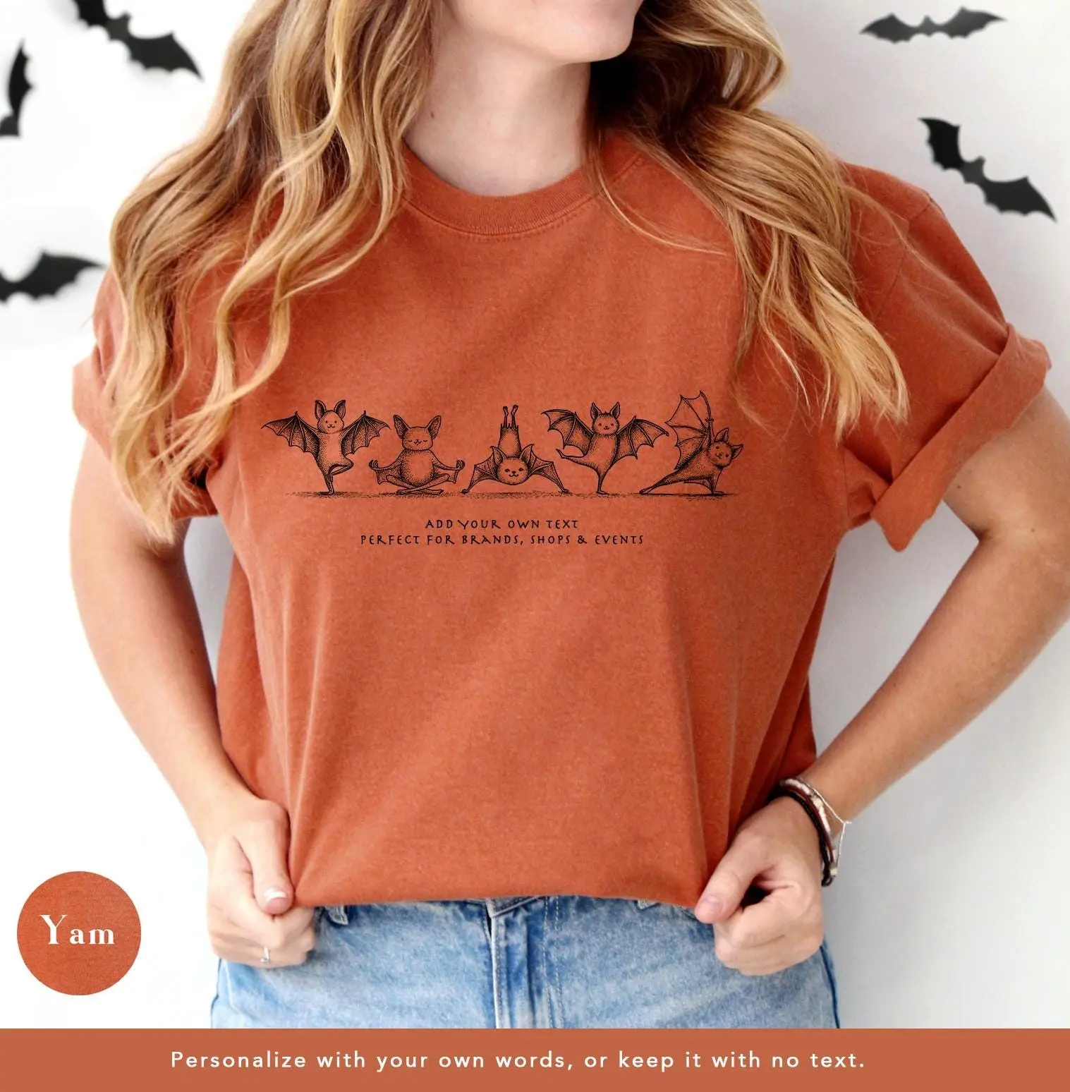 Funny Bat Yoga Shirt, Comfort Colors Minimalist Halloween Tee, Cute Witchy Namaste Meditation Lover Gift Top - photo 3