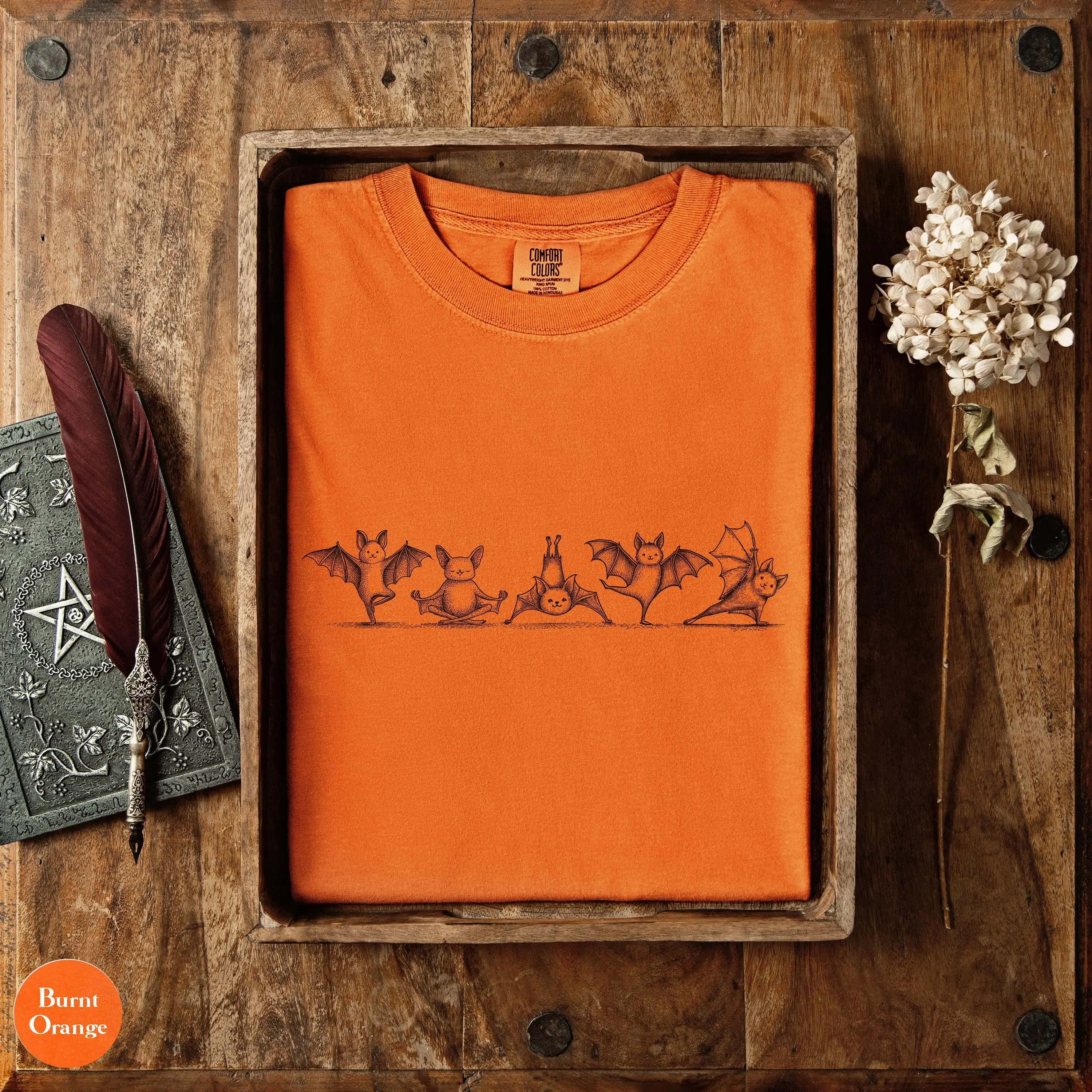 Funny Bat Yoga Shirt, Comfort Colors Minimalist Halloween Tee, Cute Witchy Namaste Meditation Lover Gift Top - photo 5