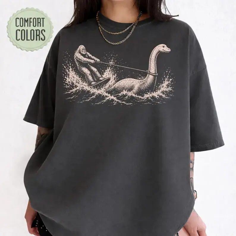 Comfort Colors Funny Bigfoot Loch Ness Monster Shirt, Cryptid Waterskiing Sasquatch Summer Graphic Tee - photo 3