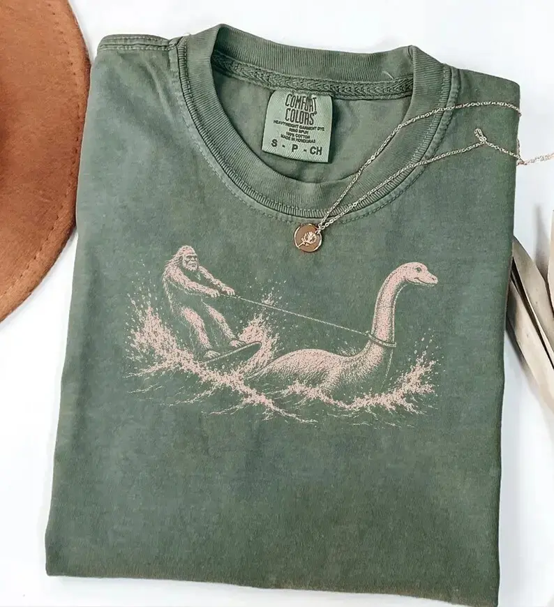 Comfort Colors Funny Bigfoot Loch Ness Monster Shirt, Cryptid Waterskiing Sasquatch Summer Graphic Tee - photo 5