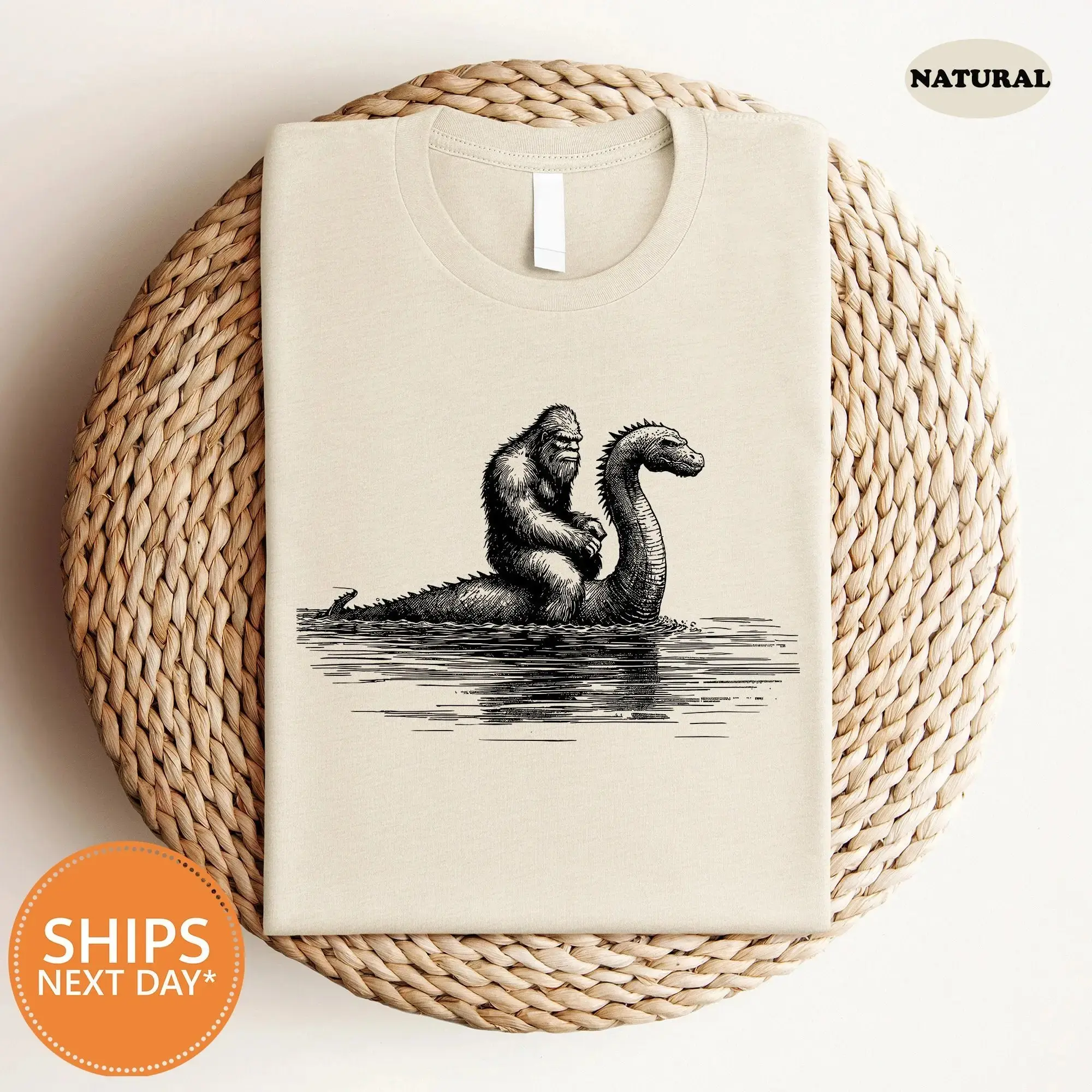 Comfort Colors Funny Bigfoot Shirt, Vintage Loch Ness Monster Sasquatch Retro Cryptid Camping Hiking Tee - photo 2