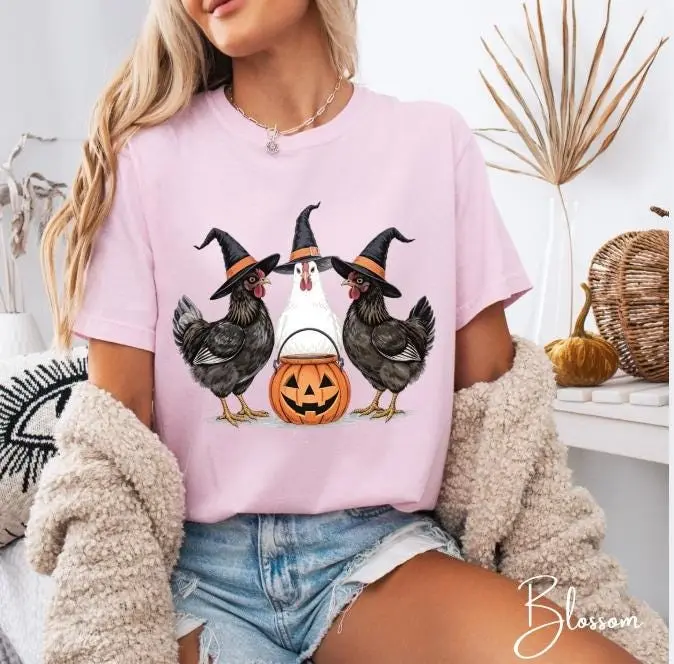 Comfort Colors 1717 Witch Chicken Halloween Shirt, Funny Farm Trick or Treat Pumpkin Spooky Tee Gift - photo 2
