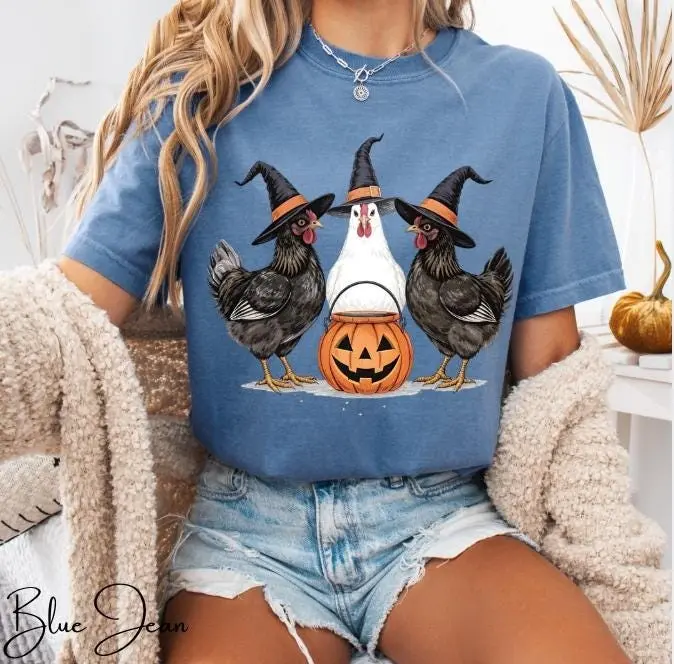 Comfort Colors 1717 Witch Chicken Halloween Shirt, Funny Farm Trick or Treat Pumpkin Spooky Tee Gift - photo 4