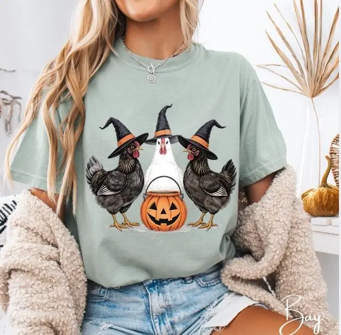 Comfort Colors 1717 Witch Chicken Halloween Shirt, Funny Farm Trick or Treat Pumpkin Spooky Tee Gift - photo 5